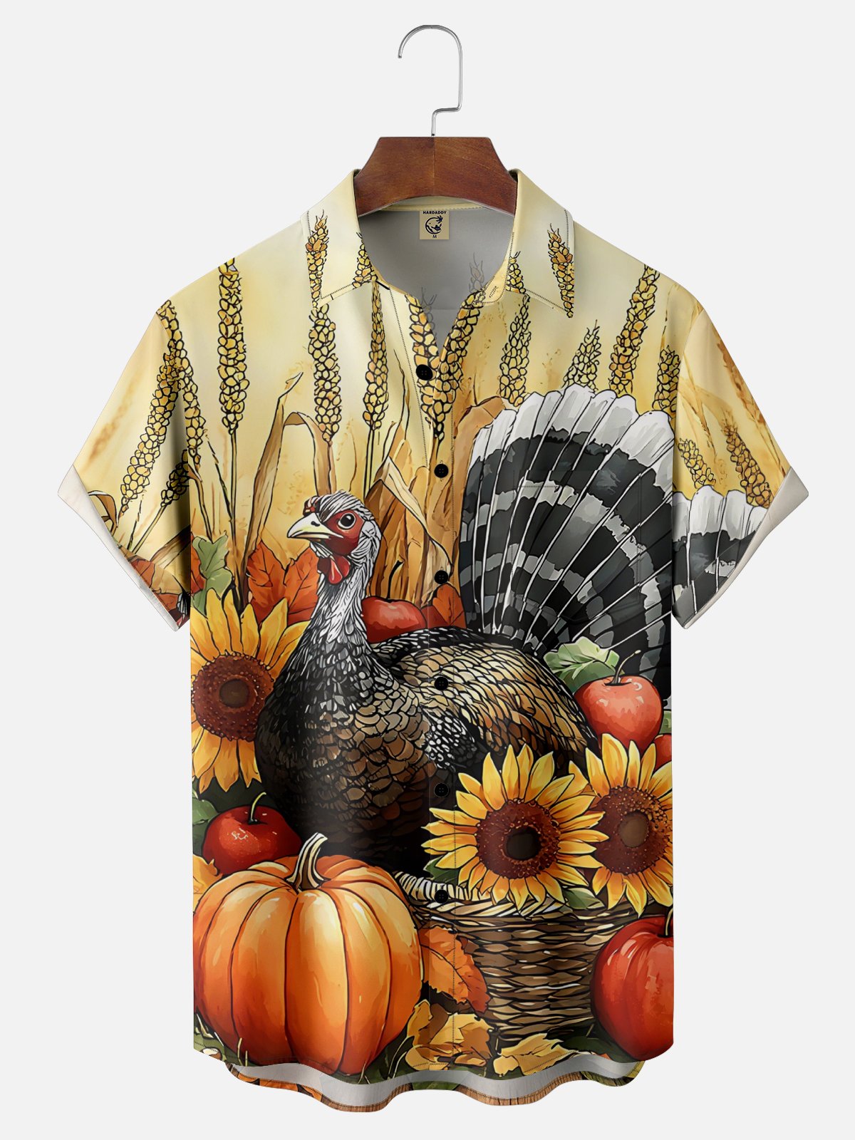 Moisture Wicking Thanksgiving Turkey Chest Pocket Hawaiian Shirt