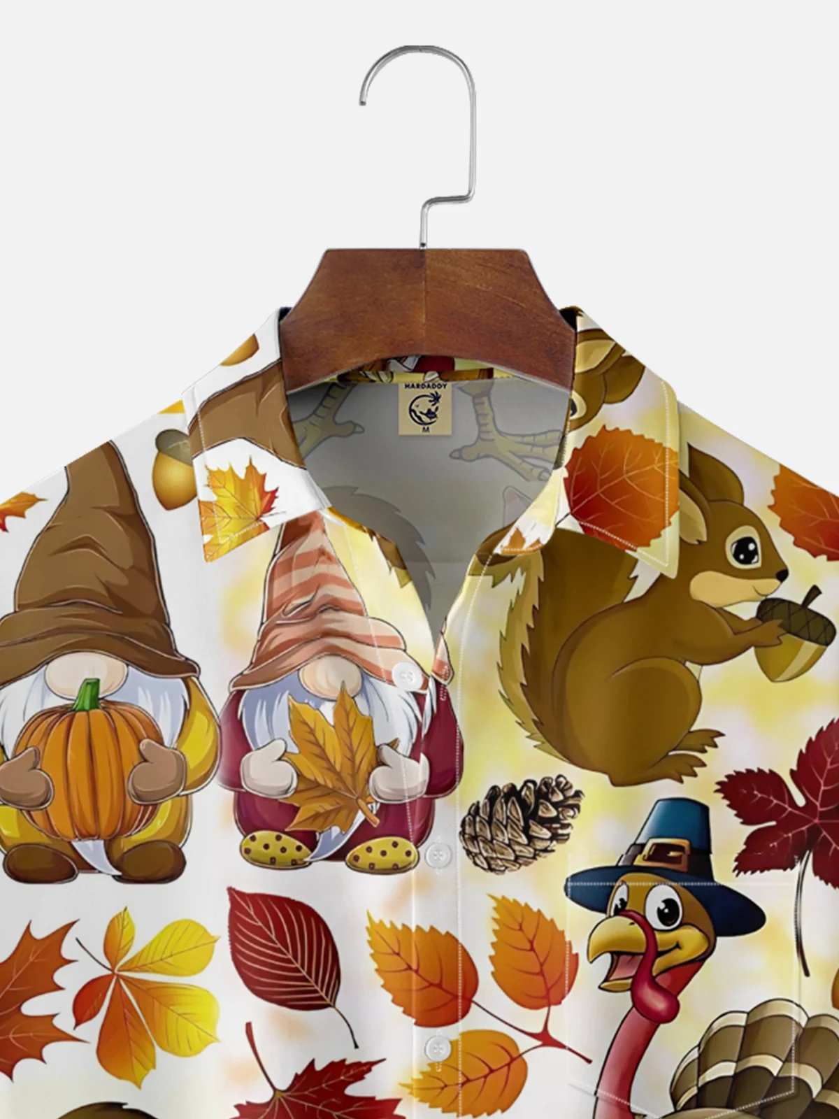 Moisture-Wicking Thanksgiving Turkey Maple Leaf Gnome Chest Pocket Hawaiian Shirt