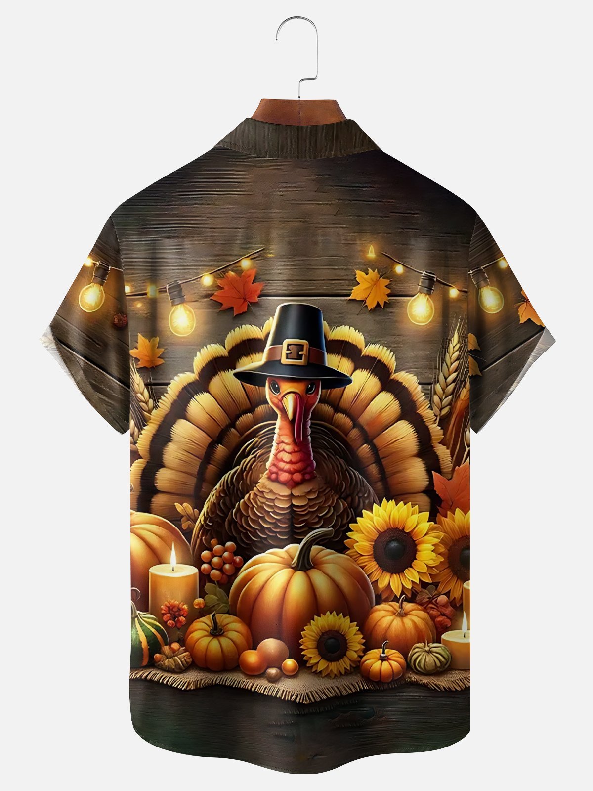 Moisture Wicking Thanksgiving Turkey Chest Pocket Hawaiian Shirt