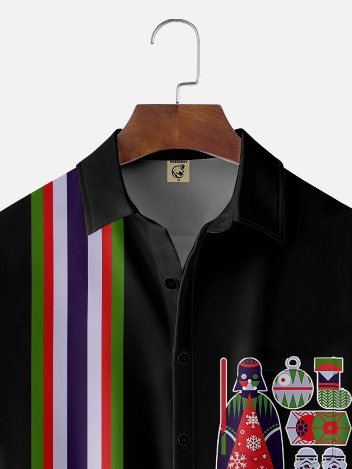 Moisture-Wicking Christmas Star Robot Geometric Chest Pocket Bowling Shirt