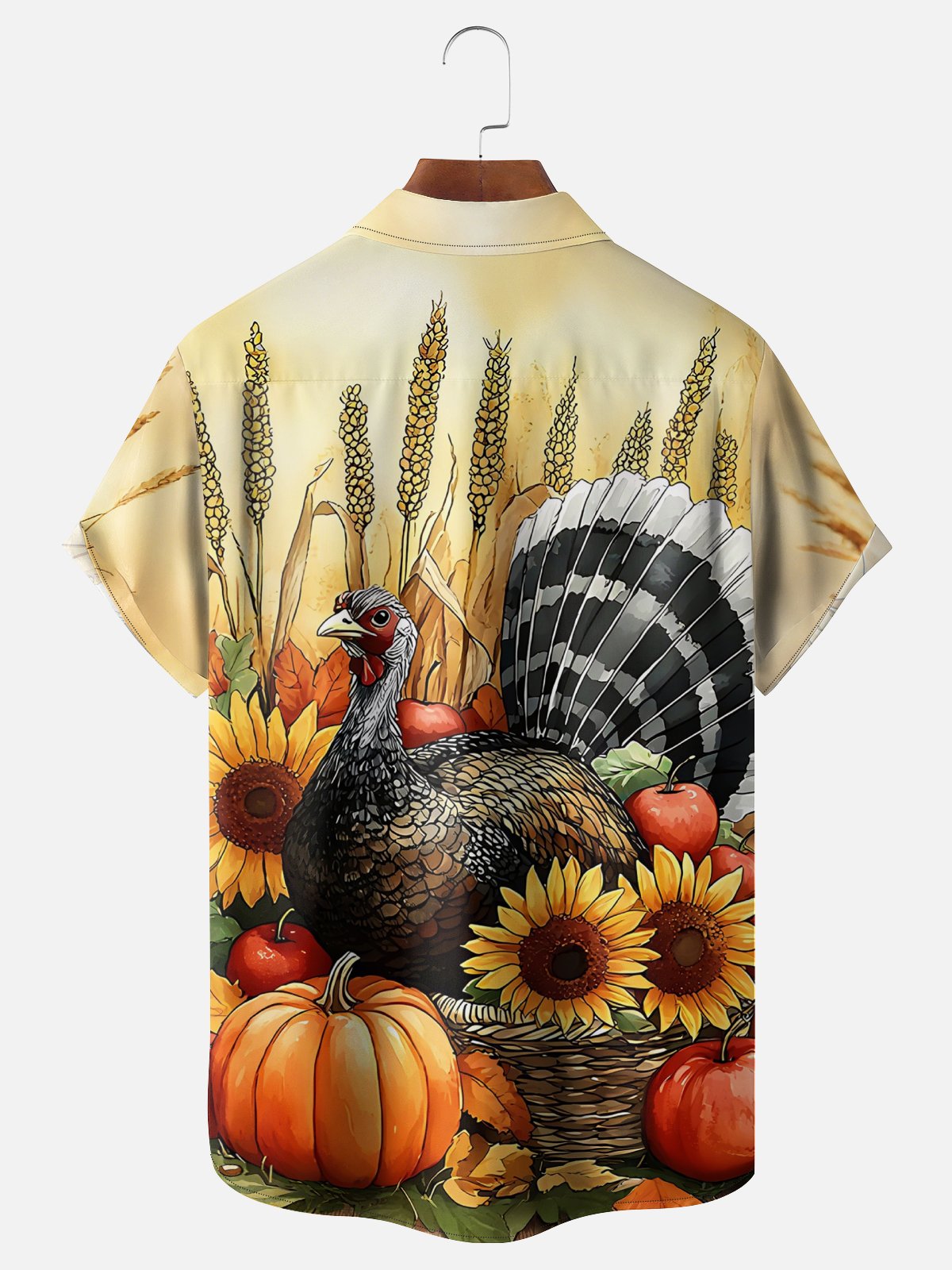 Moisture Wicking Thanksgiving Turkey Chest Pocket Hawaiian Shirt