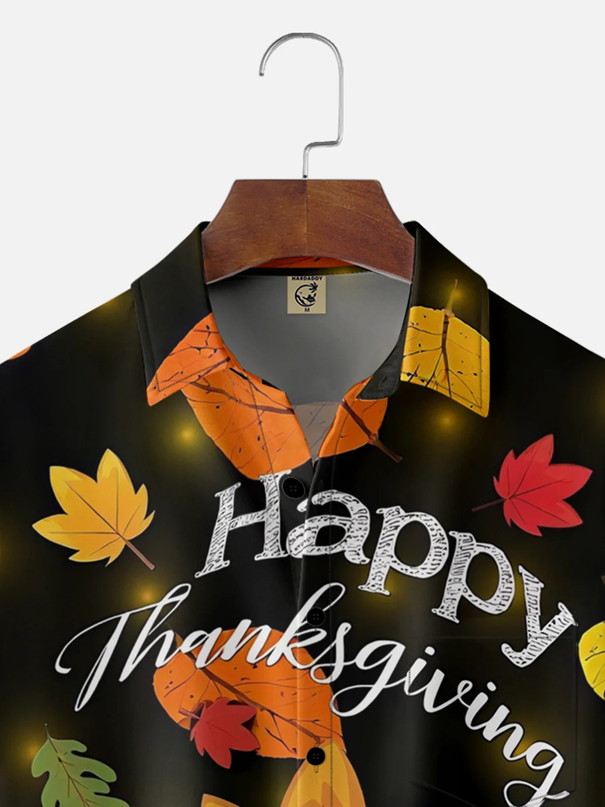 Moisture-Wicking Thanksgiving Turkey Maple Leaf Chest Pocket Hawaiian Shirt