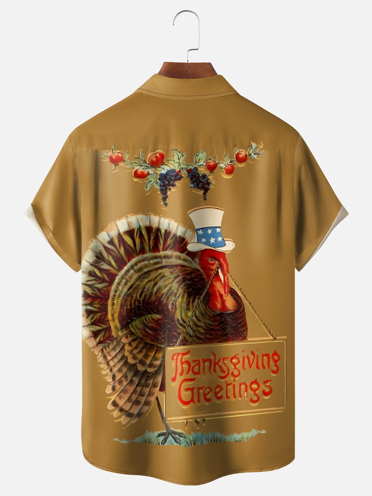 Moisture-Wicking Thanksgiving Turkey Chest Pocket Hawaiian Shirt
