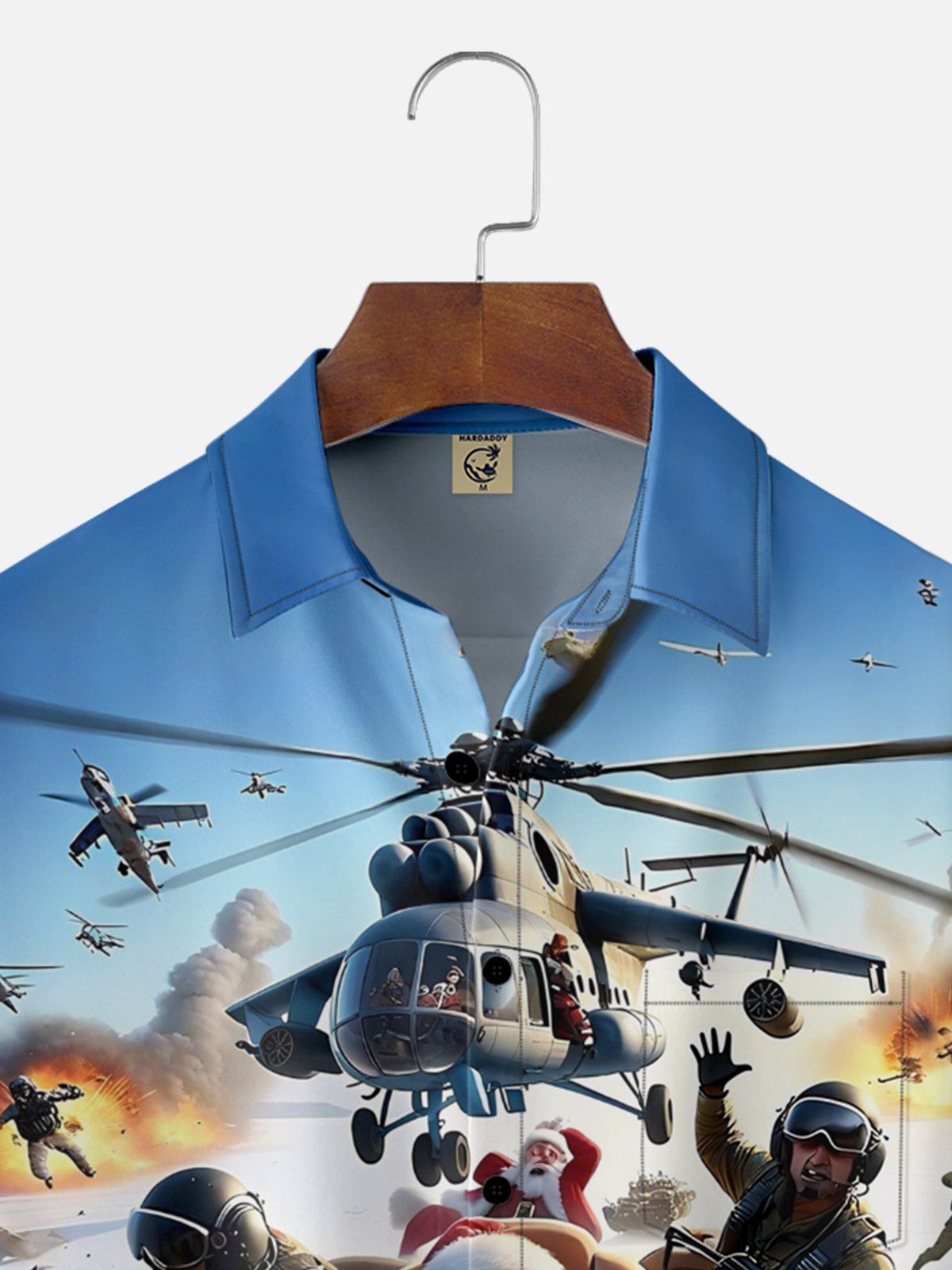 Moisture-Wicking Santa Claus Fighter Chest Pocket Hawaiian Shirt