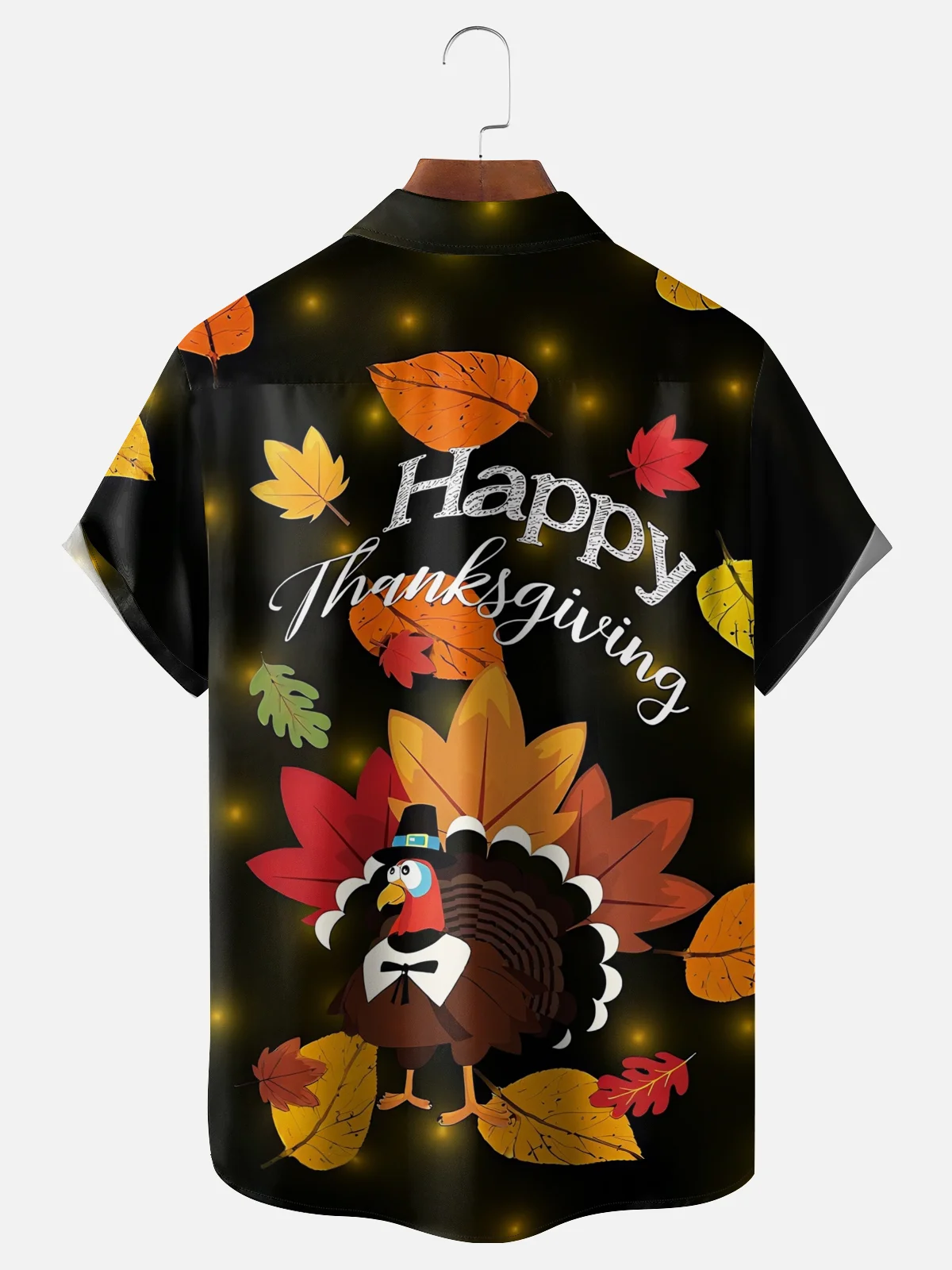 Moisture-Wicking Thanksgiving Turkey Maple Leaf Chest Pocket Hawaiian Shirt