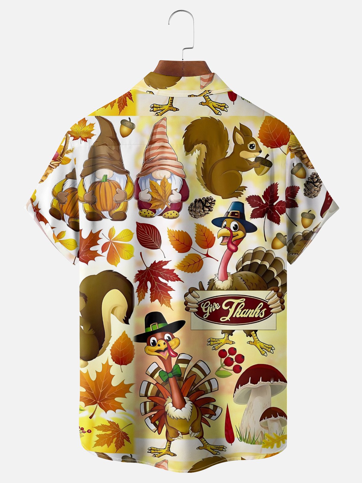 Moisture-Wicking Thanksgiving Turkey Maple Leaf Gnome Chest Pocket Hawaiian Shirt