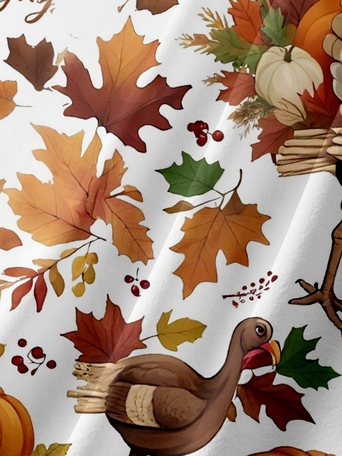 Moisture-Wicking Thanksgiving Turkey Maple Leaf Pumpkin Chest Pocket Hawaiian Shirt