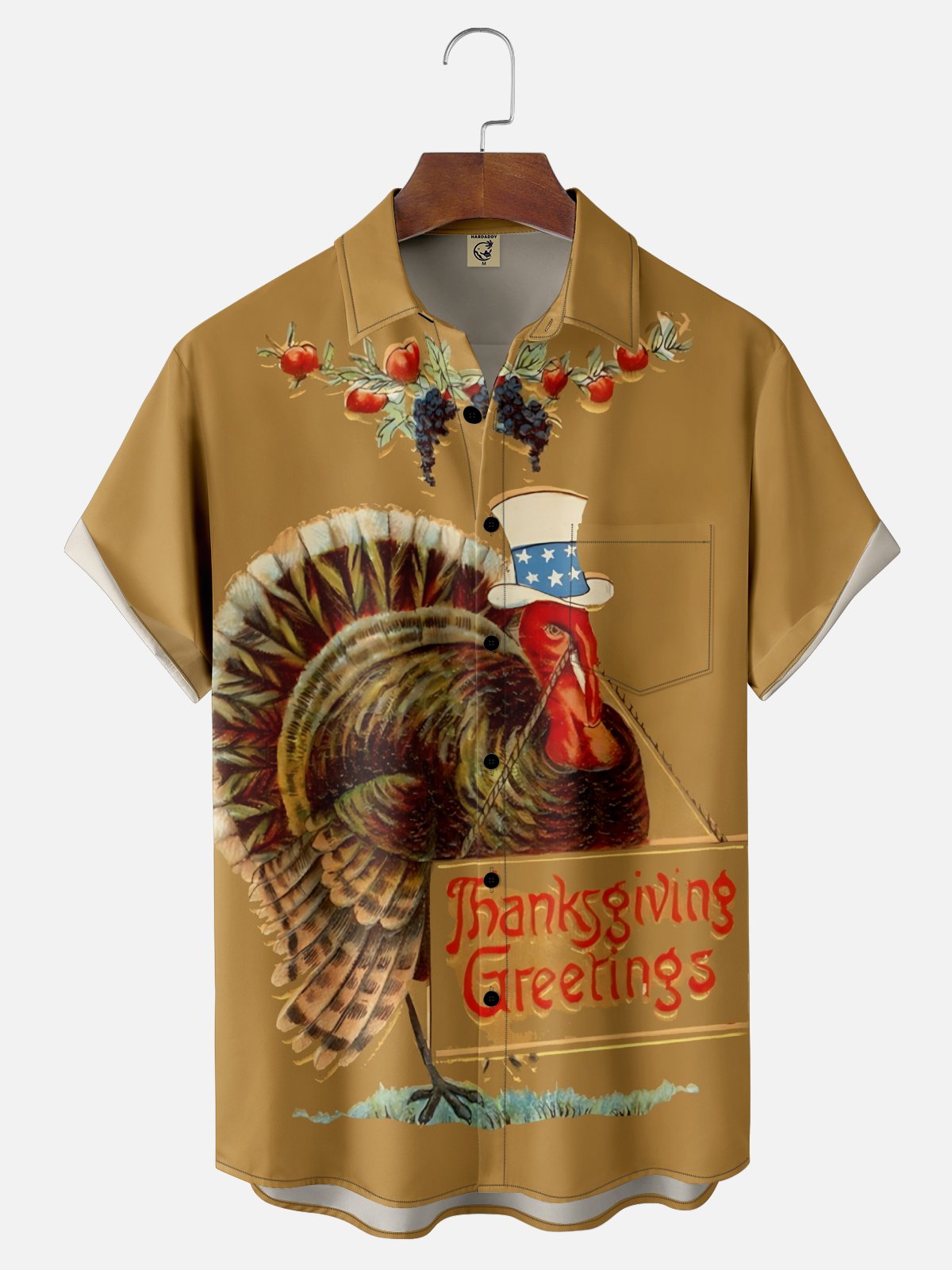 Moisture-Wicking Thanksgiving Turkey Chest Pocket Hawaiian Shirt