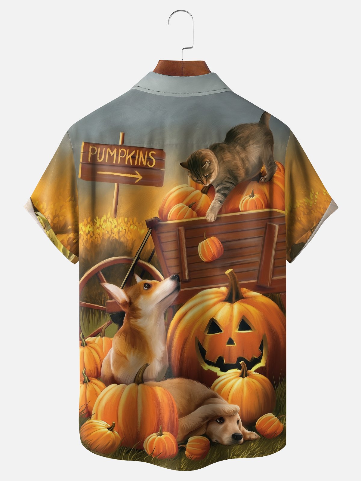 Moisture-wicking Thanksgiving Pumpkin Dog Cat Chest Pocket Casual Shirt