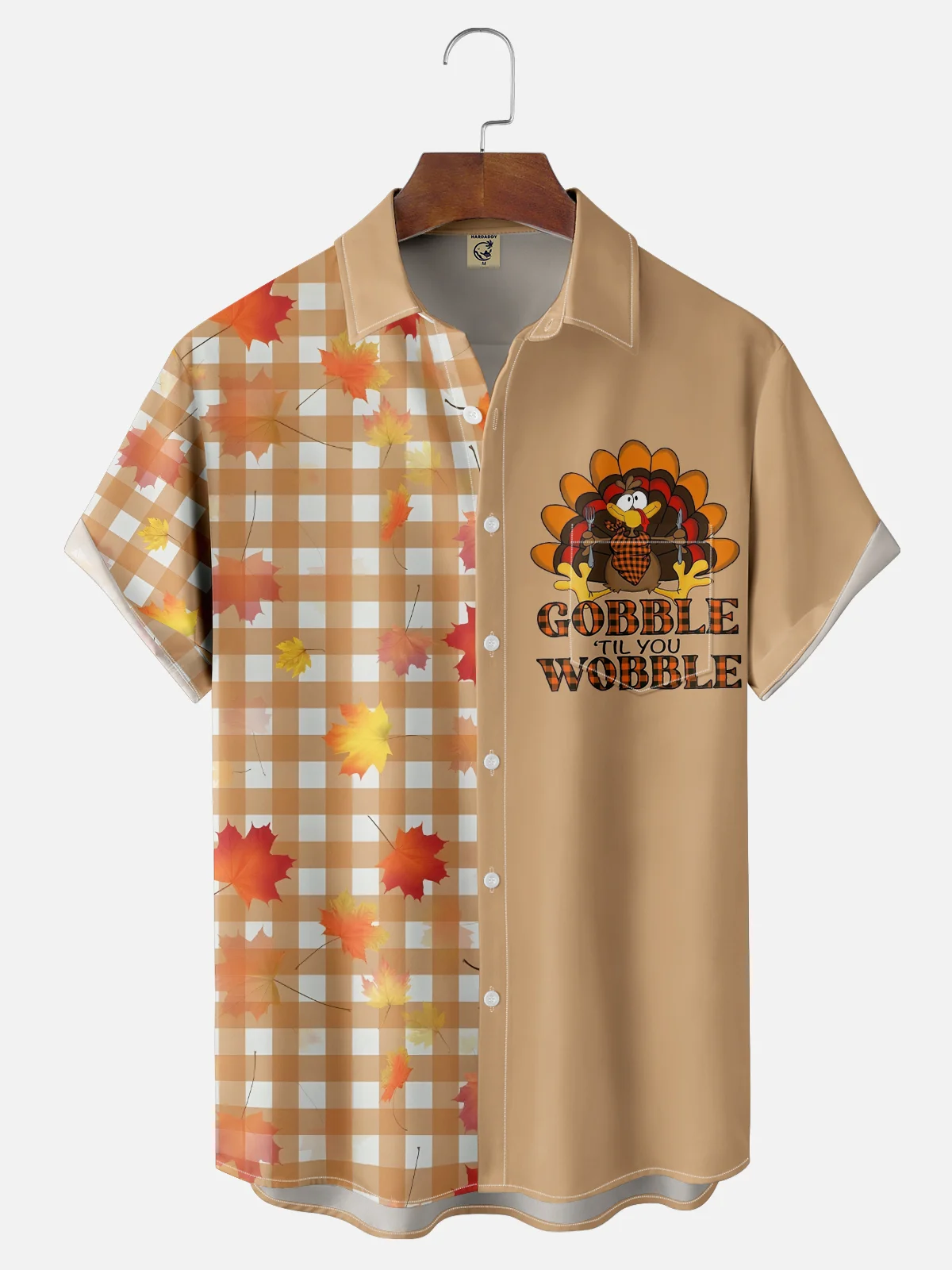 Moisture-wicking Thanksgiving Gobble Turkey Chest Pocket Bowling Shirt