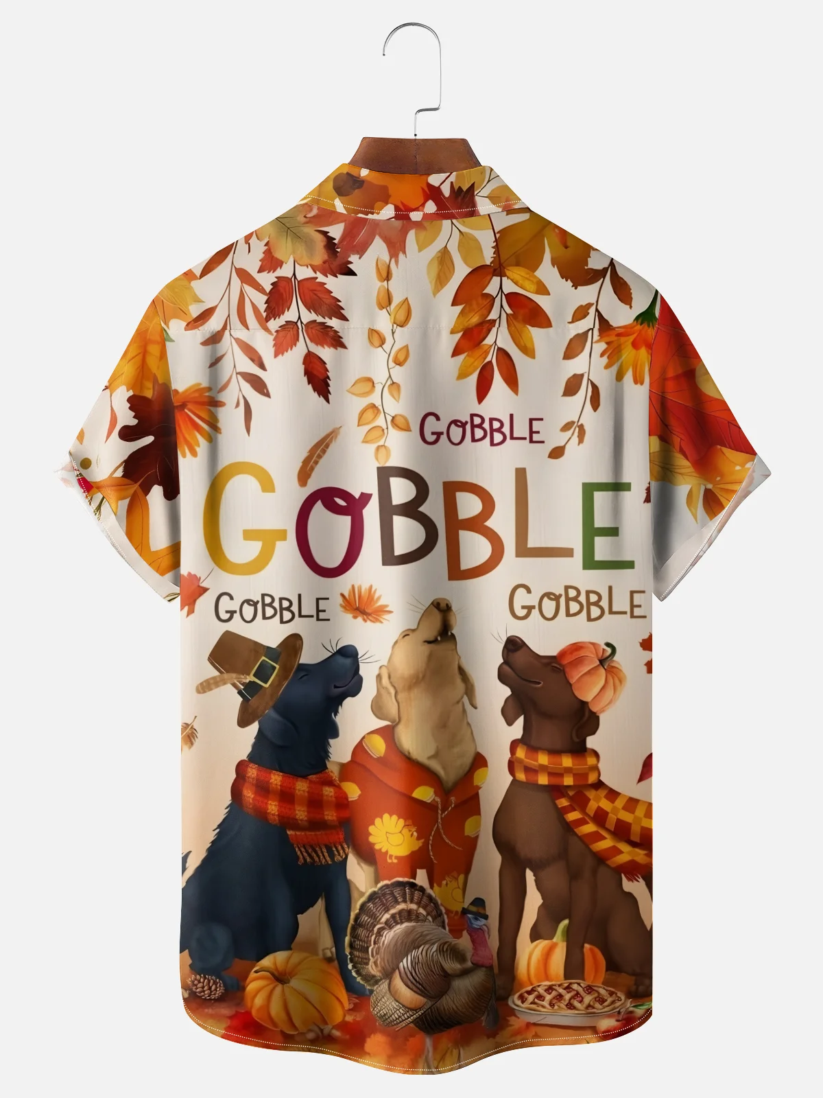 Moisture-wicking Thanksgiving Gobble Dog Turkey Chest Pocket Casual Shirt