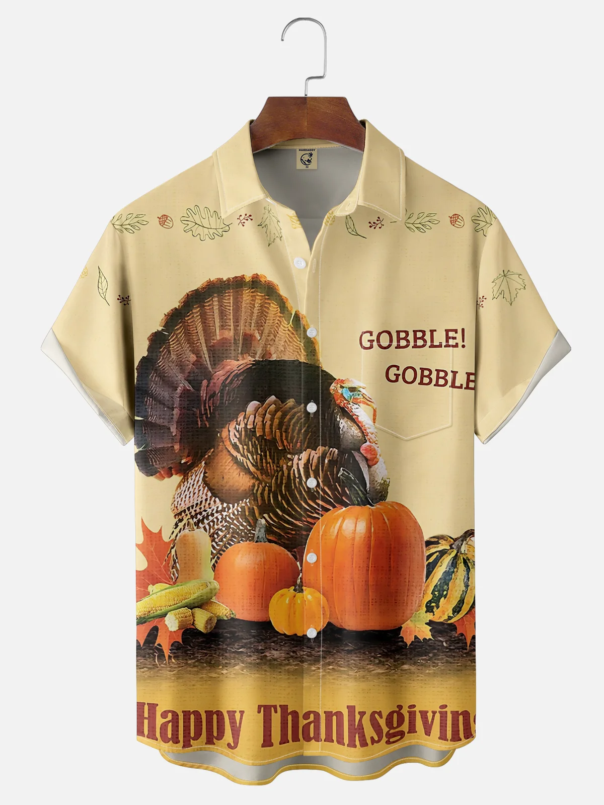 Moisture-wicking Thanksgiving Turkey "GOBBLE" Chest Pocket Casual Shirt