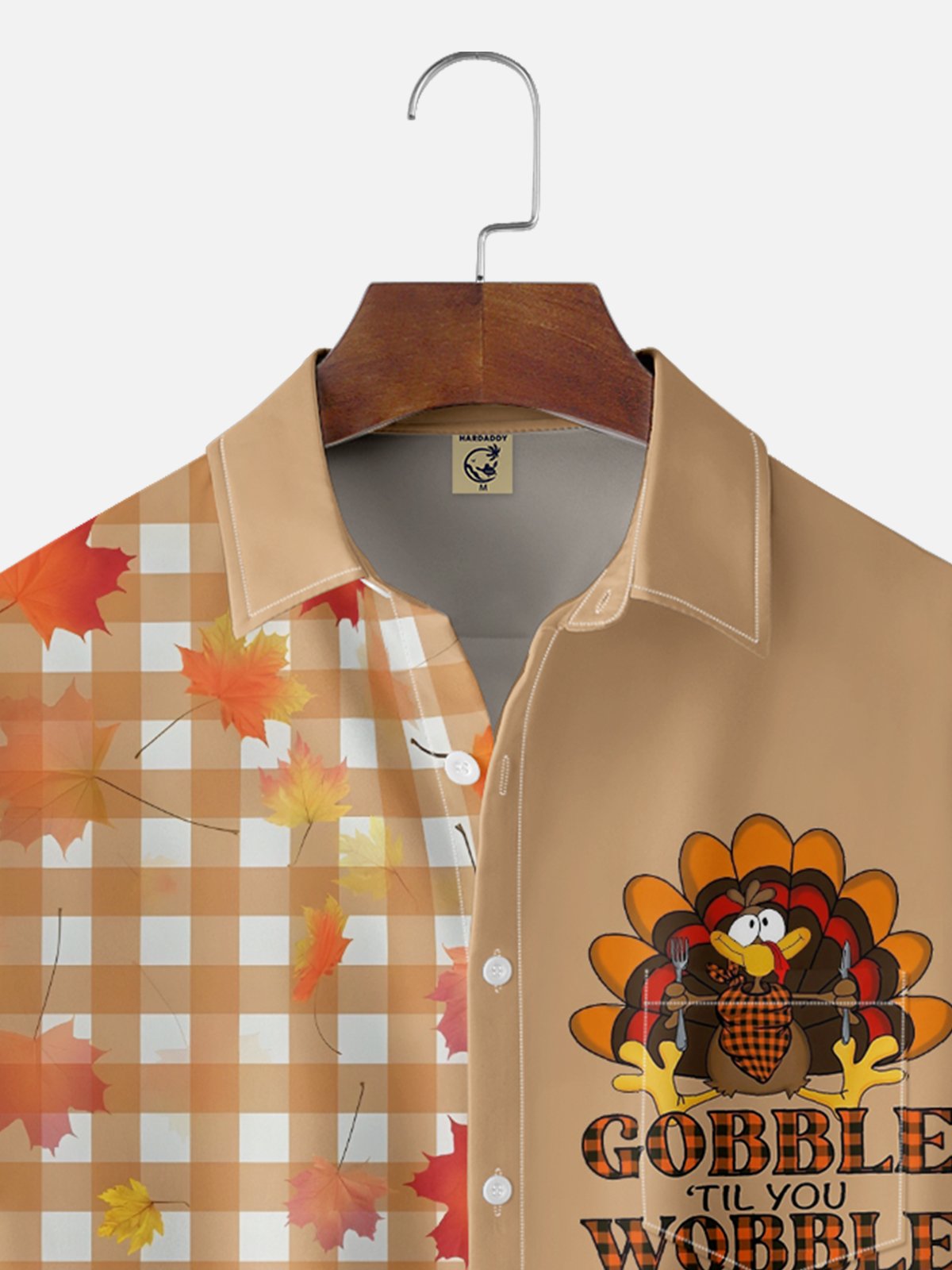 Moisture-wicking Thanksgiving Gobble Turkey Chest Pocket Bowling Shirt