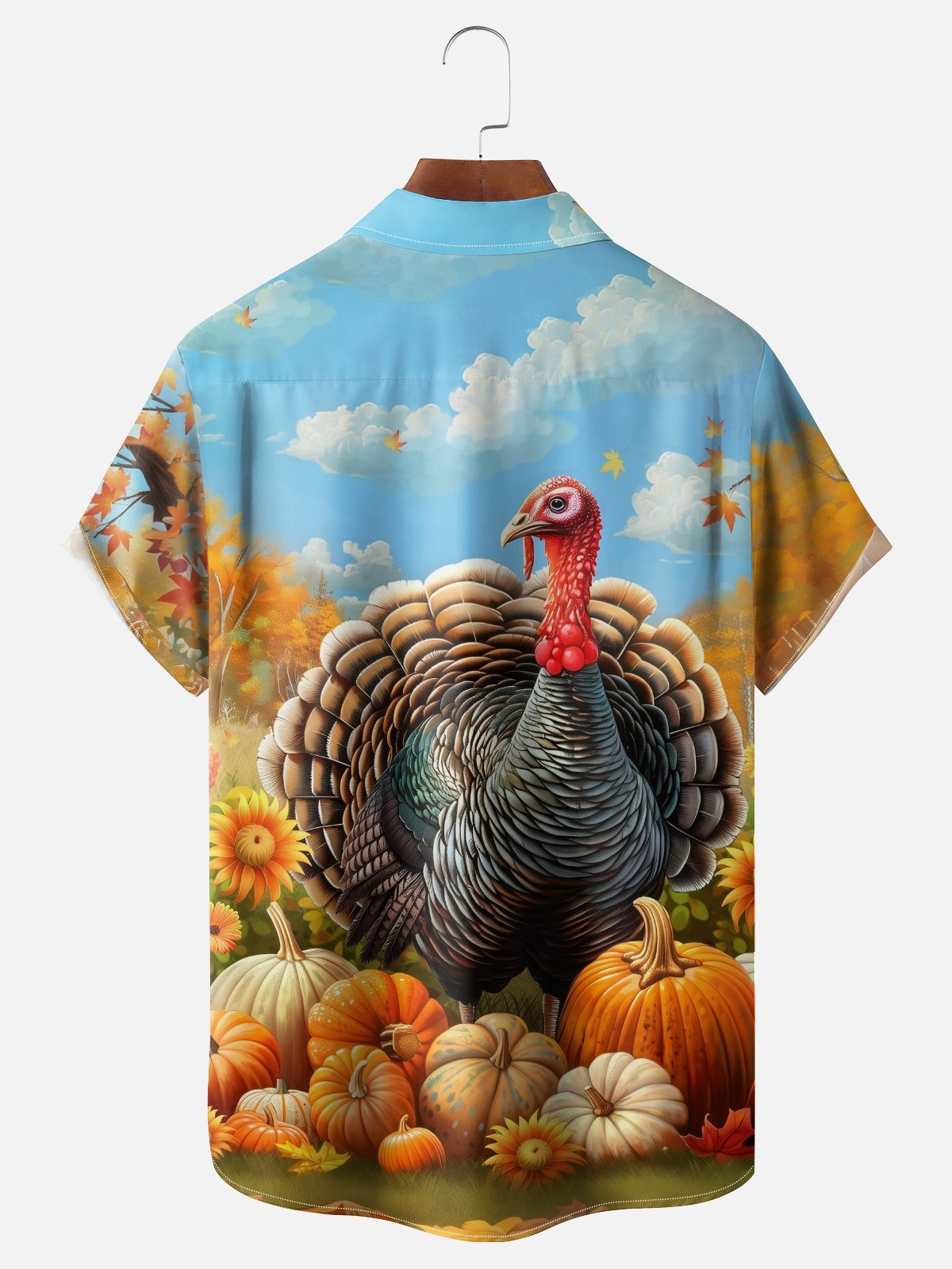 Moisture-wicking Thanksgiving Turkey Pumpkin Chest Pocket Casual Shirt