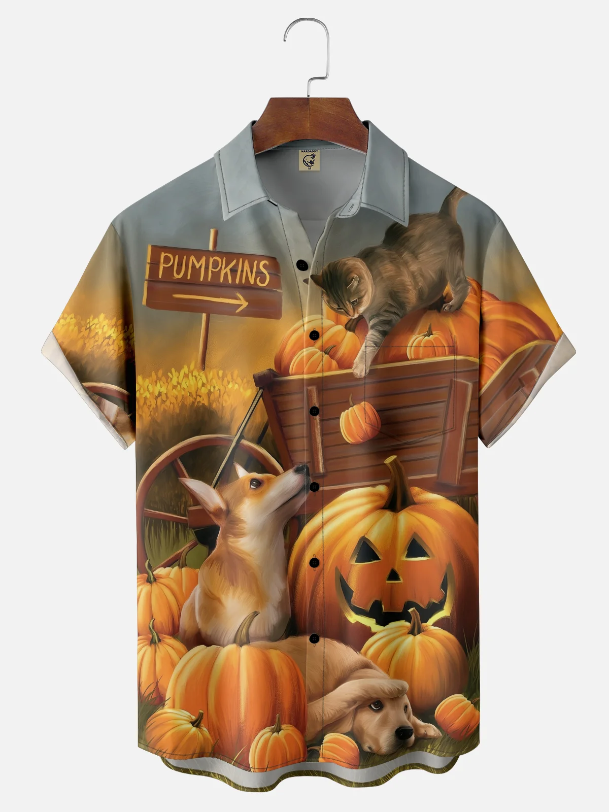 Moisture-wicking Thanksgiving Pumpkin Dog Cat Chest Pocket Casual Shirt