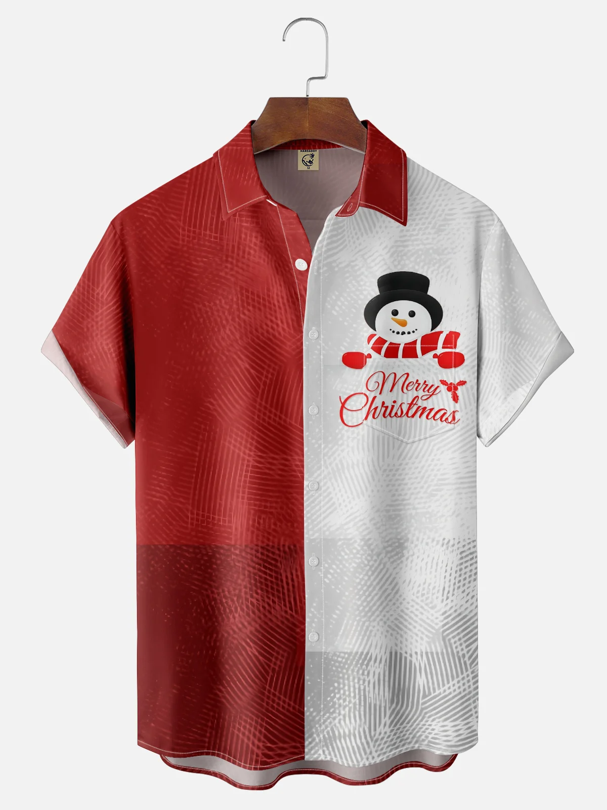 Moisture Wicking Christmas Snowman Chest Pocket Hawaiian Shirt