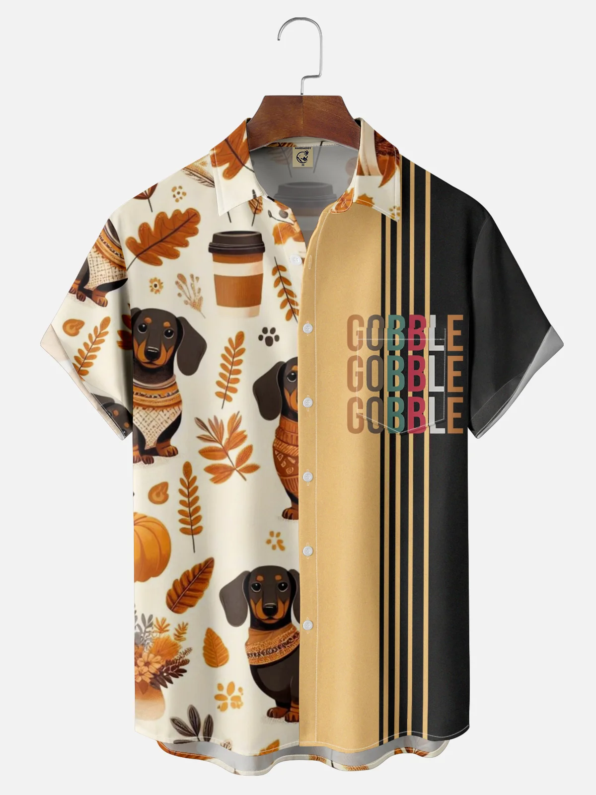 Moisture-wicking Thanksgiving Pumpkin Dachshund Chest Pocket Bowling Shirt
