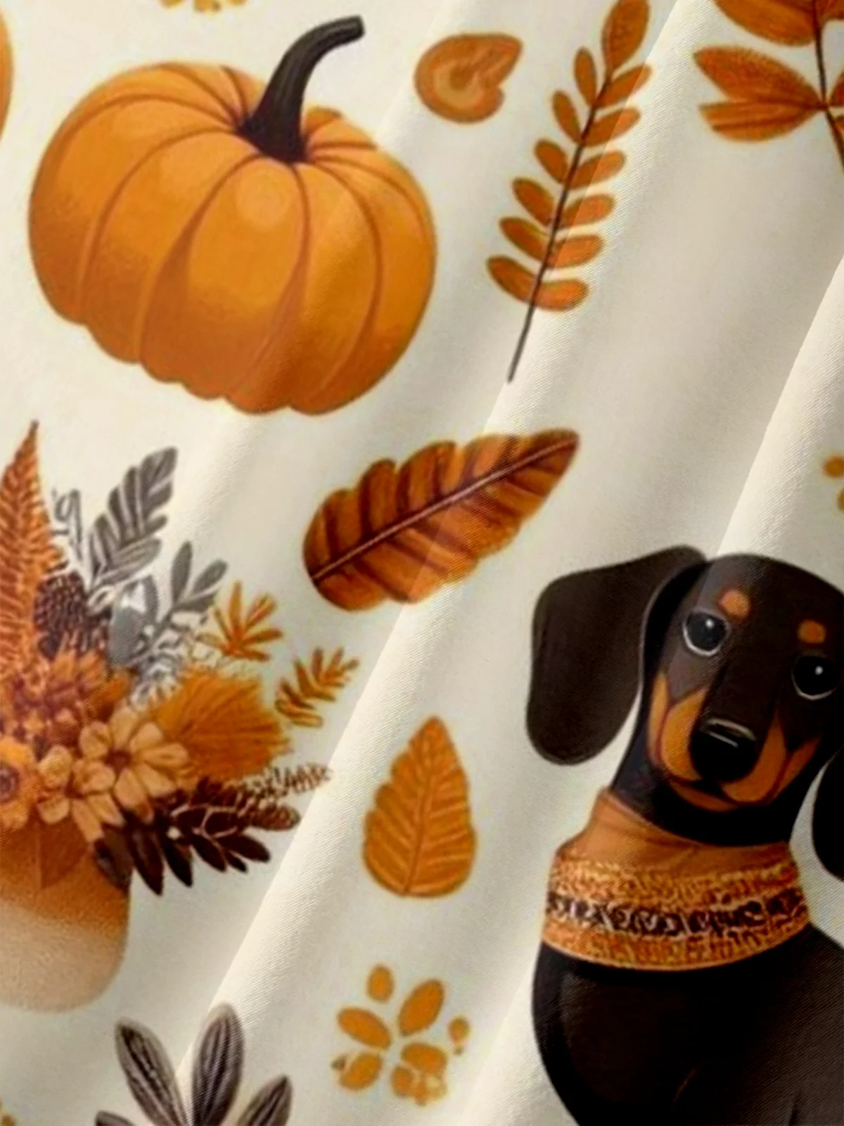 Moisture-wicking Thanksgiving Pumpkin Dachshund Chest Pocket Bowling Shirt
