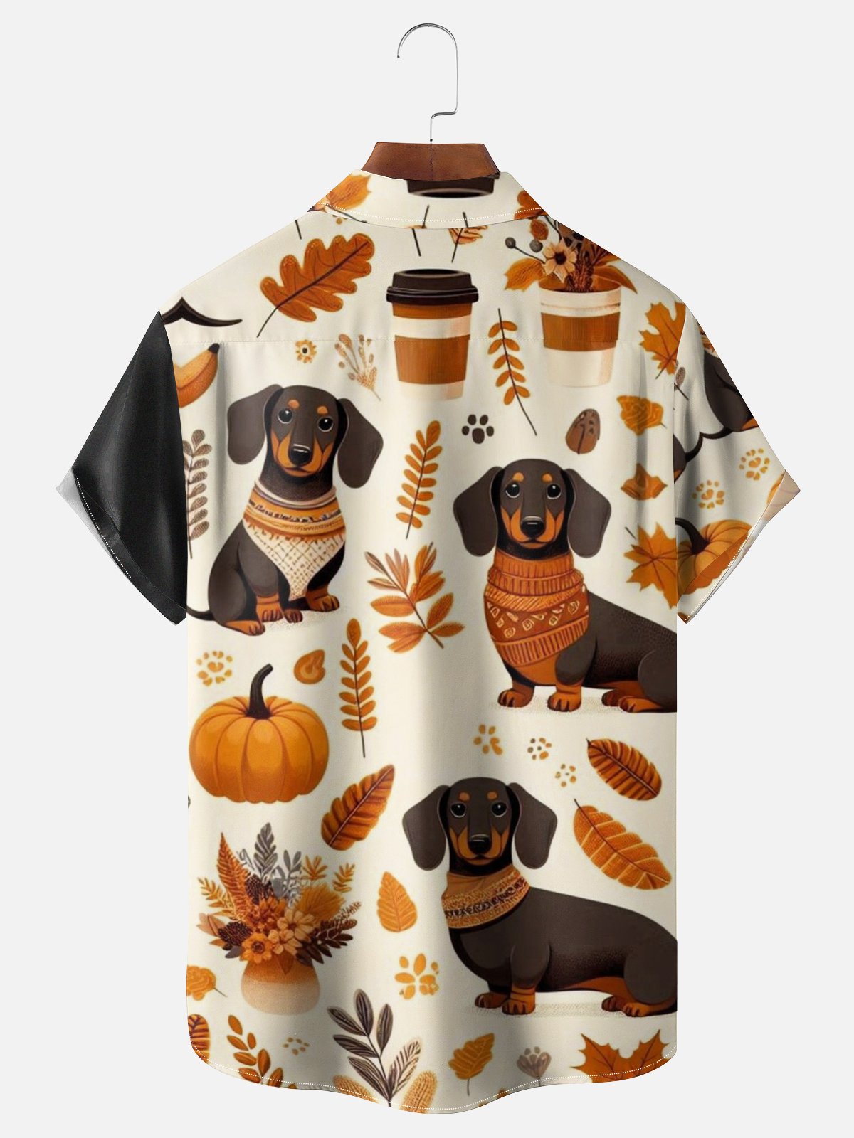 Moisture-wicking Thanksgiving Pumpkin Dachshund Chest Pocket Bowling Shirt