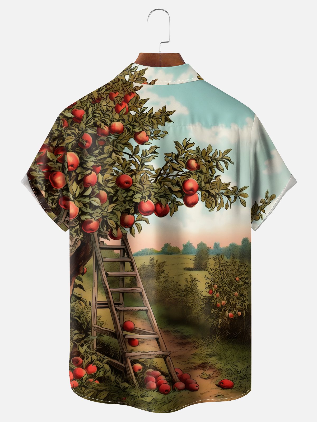 Moisture-wicking Harvest Apple Tree Thanksgiving Chest Pocket Casual Shirt