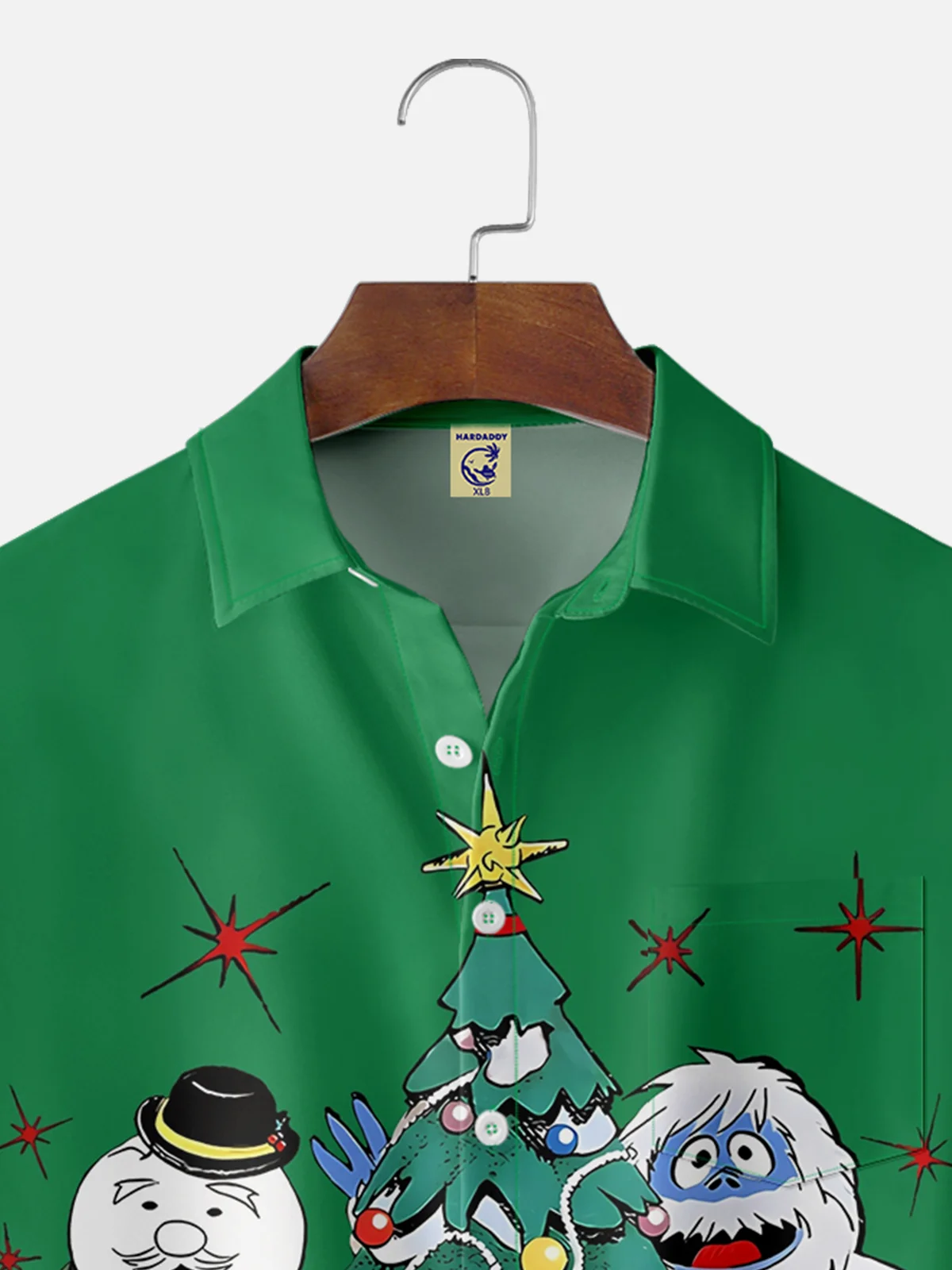 Big Size Moisture-wicking Christmas Elk Cartoon Chest Pocket Casual Shirt
