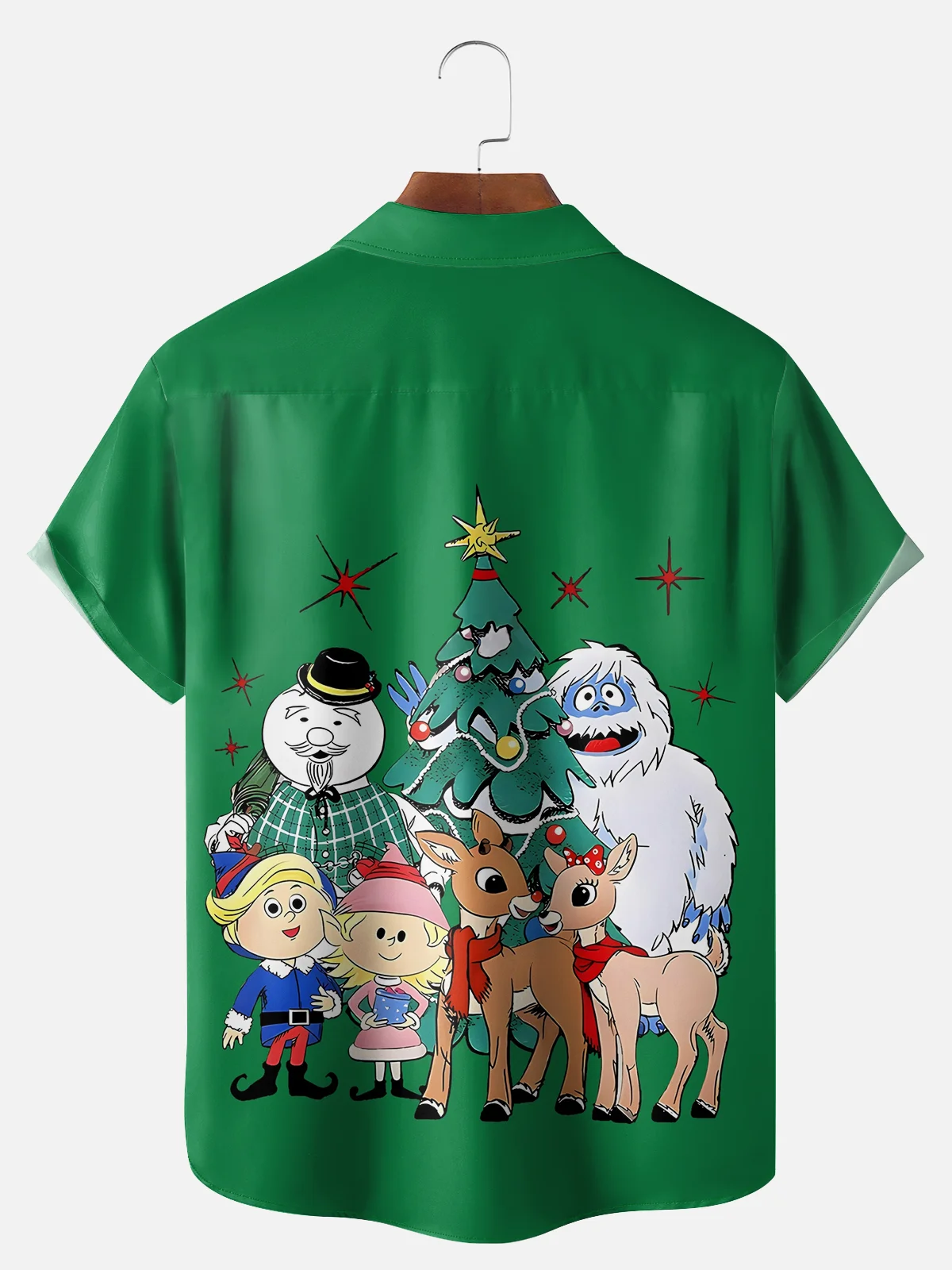 Big Size Moisture-wicking Christmas Elk Cartoon Chest Pocket Casual Shirt