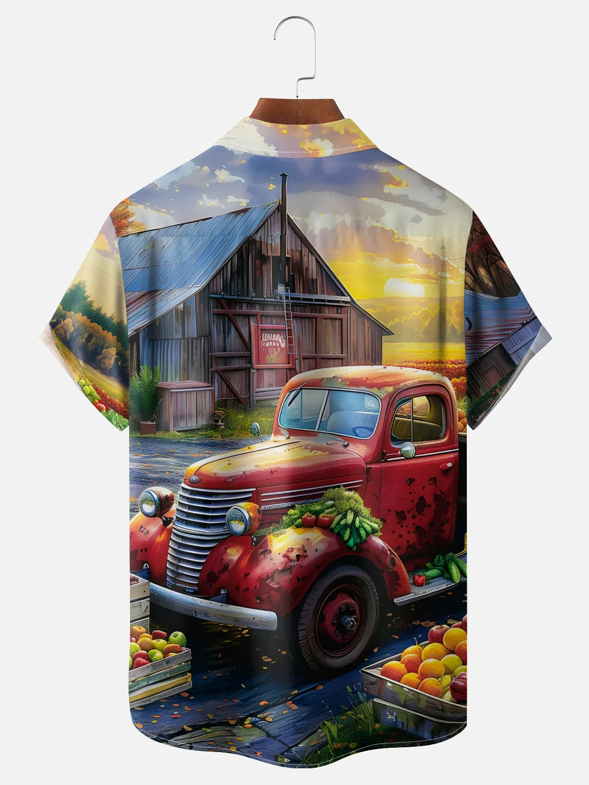 Moisture-wicking Thanksgiving Car Farm Vegetables Fruits Chest Pocket Casual Shirt
