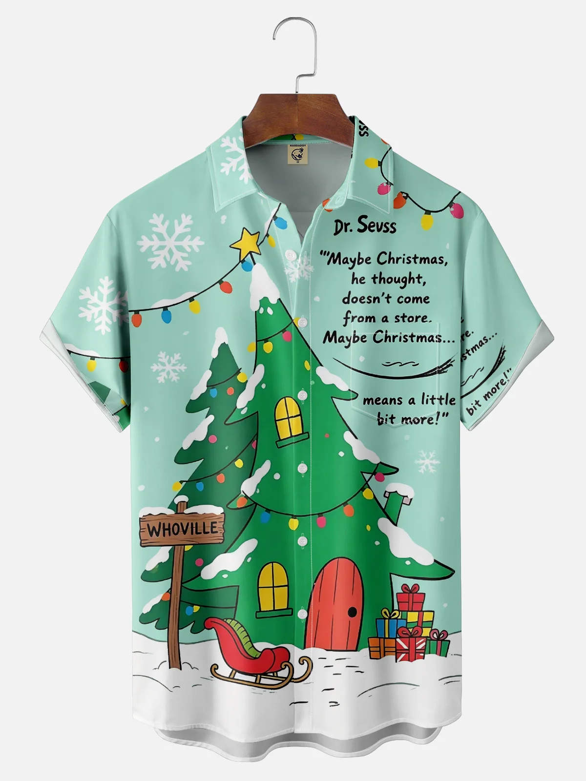 Moisture Wicking How the Grinch Stole Christmas WHOVILLE Chest Pocket Hawaiian Shirt