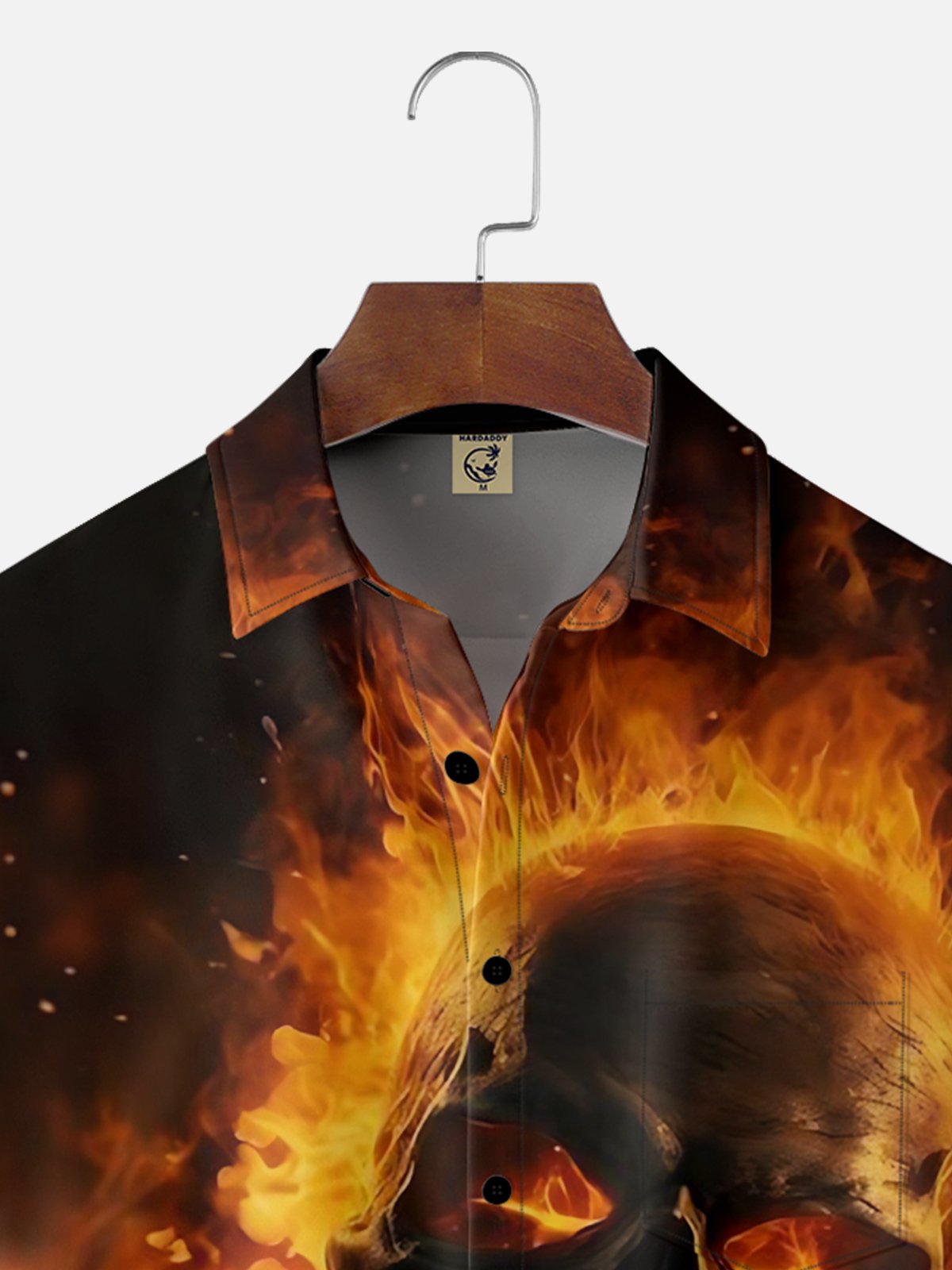 Tall Size Moisture-wicking Flaming Skull Art Halloween Chest Pocket Casual Shirt