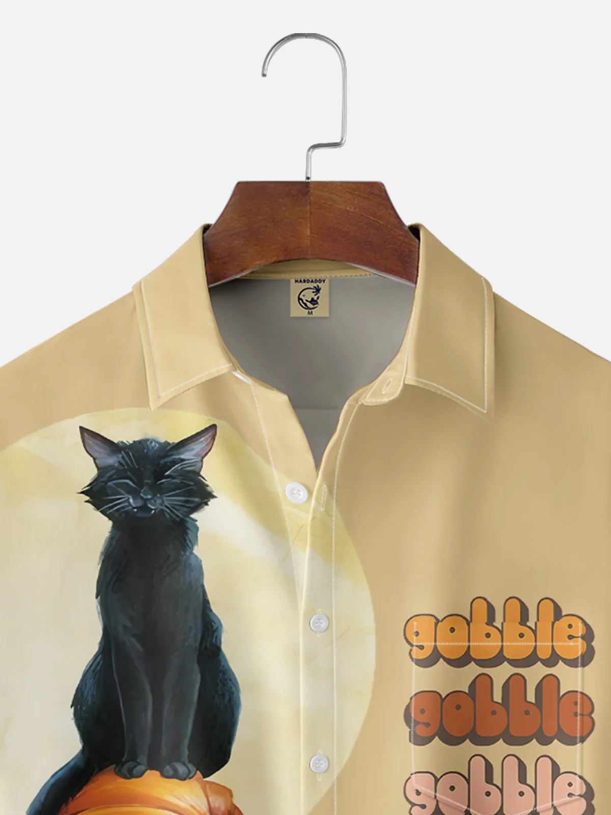 Moisture-wicking Thanksgiving Pumpkin Cat "GOBBLE" Chest Pocket Bowling Shirt