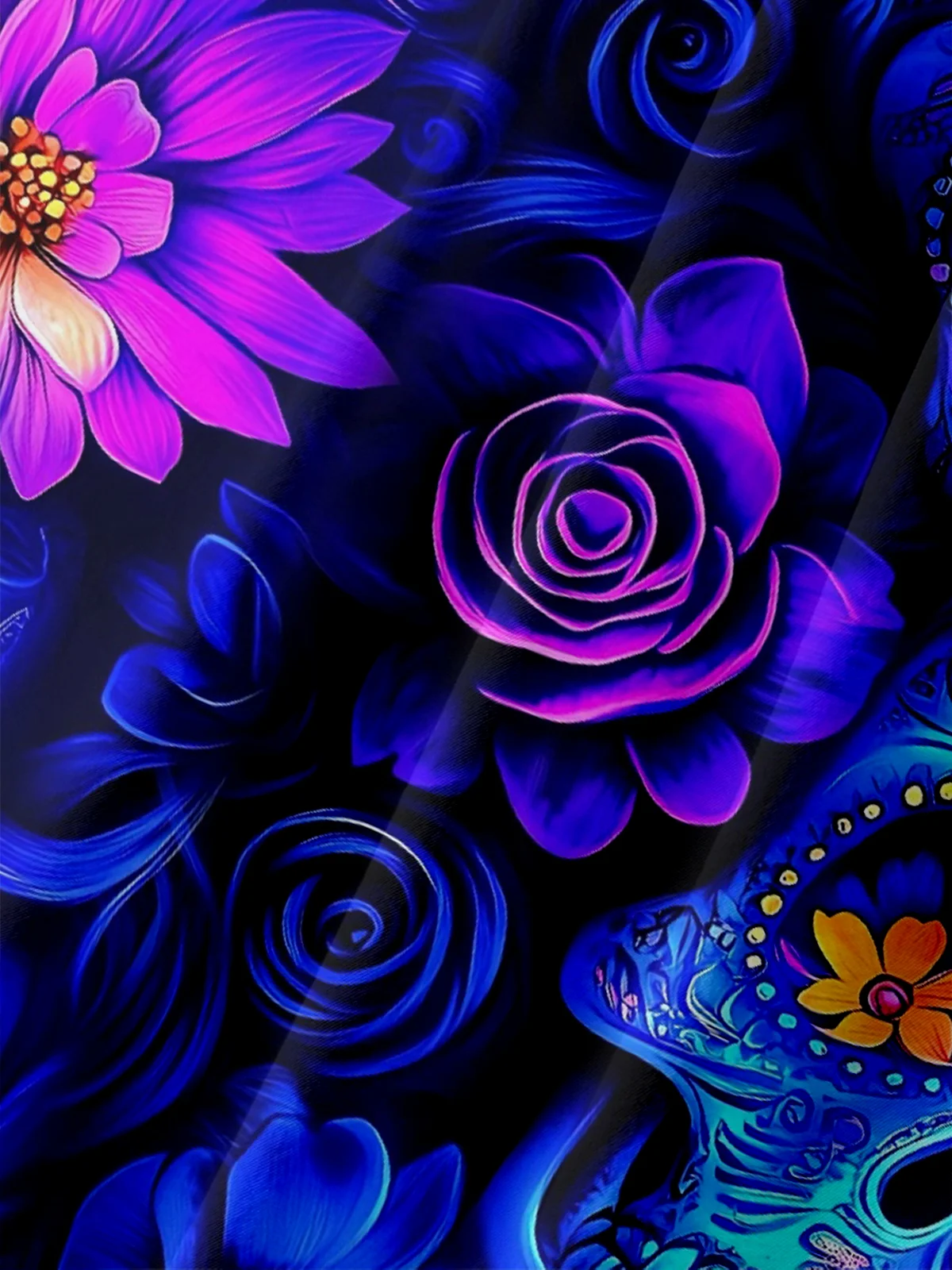 Moisture-Wicking Day Of The Dead Gradient Skull Floral Chest Pocket Hawaiian Shirt