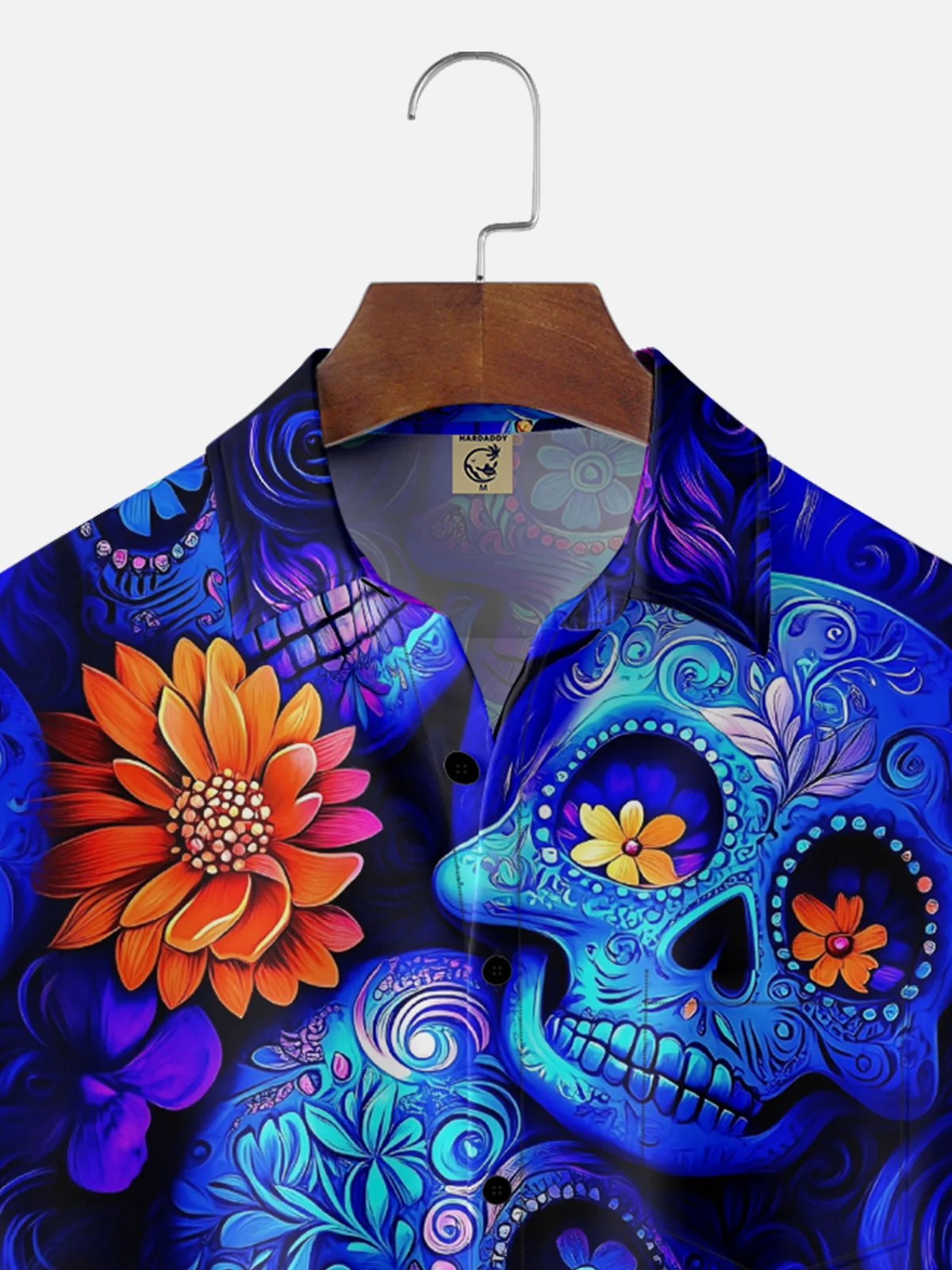 Moisture-Wicking Day Of The Dead Gradient Skull Floral Chest Pocket Hawaiian Shirt