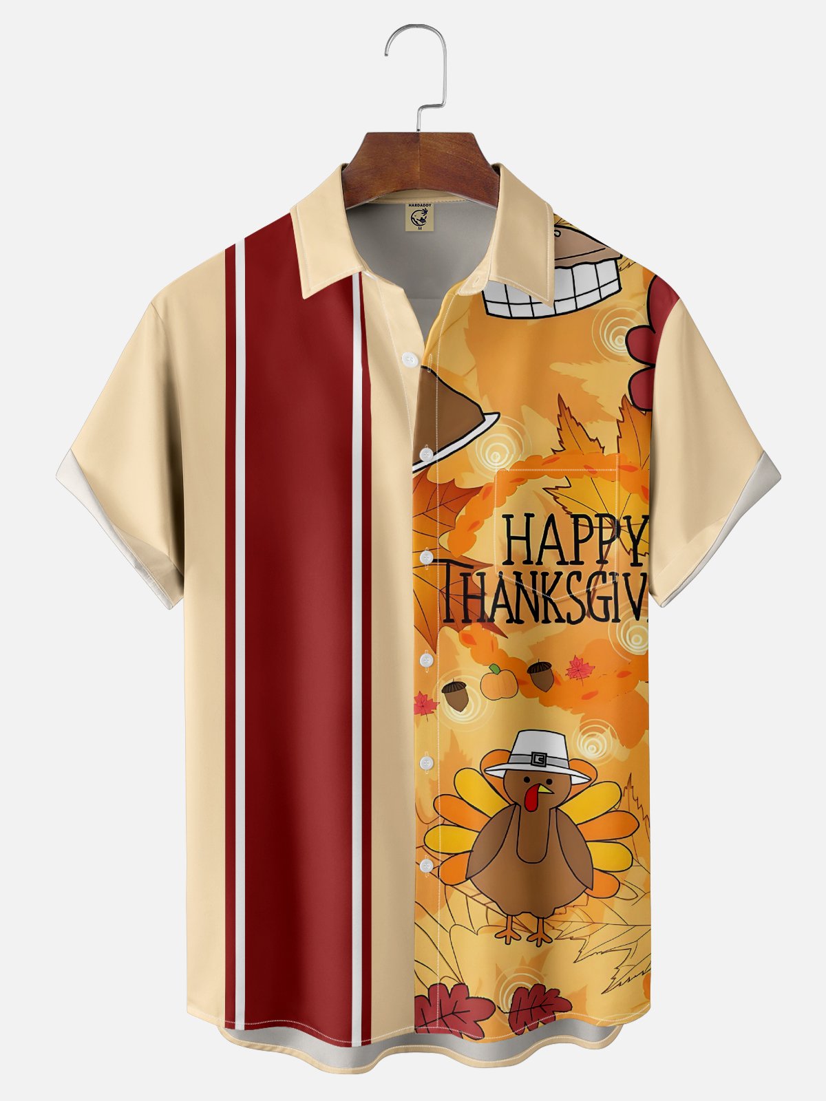 HaMoisture-wicking Thanksgiving Turkey Funny Chest Pocket Bowling Shirt