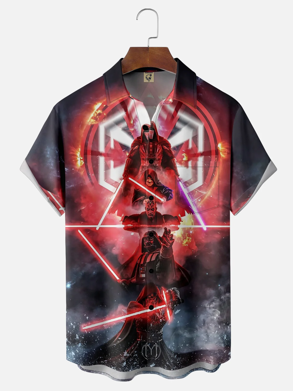 Moisture-wicking Robot Fun Star Art Wars Chest Pocket Casual Shirt