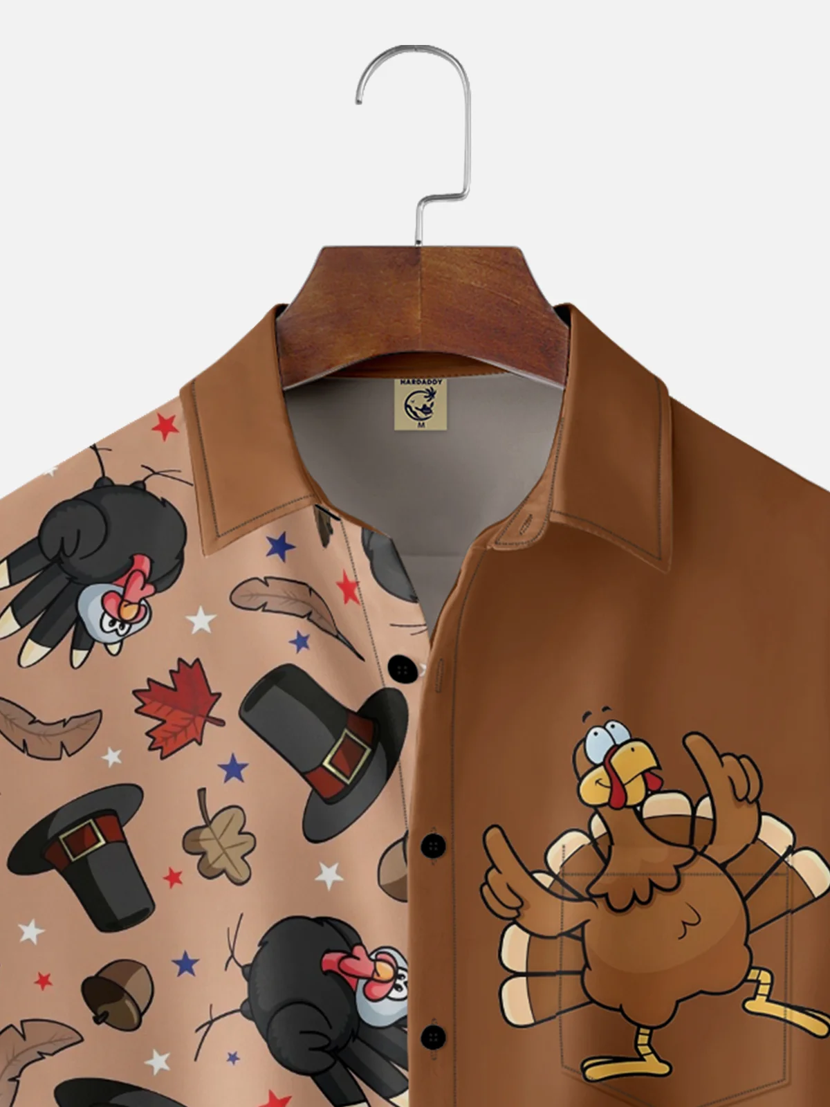Moisture-wicking Thanksgiving Turkey Maple Leaf Chest Pocket Casual Shirt