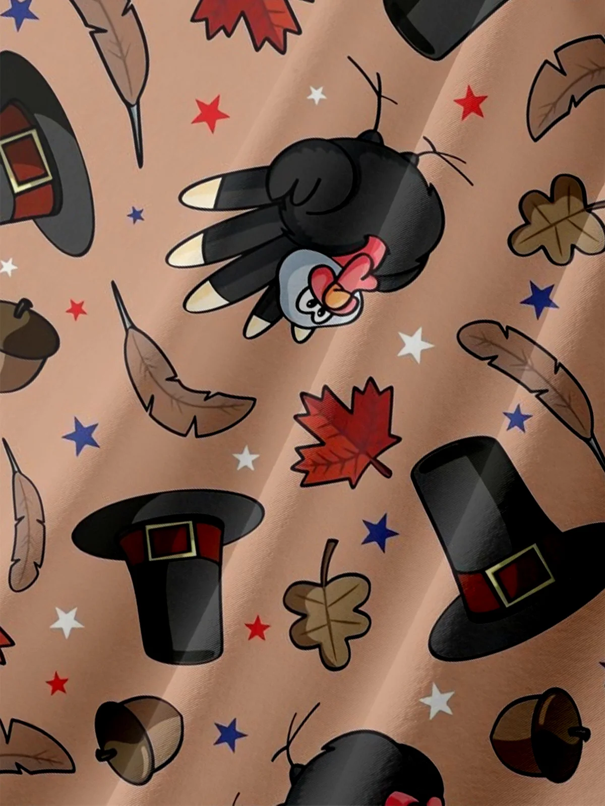 Moisture-wicking Thanksgiving Turkey Maple Leaf Chest Pocket Casual Shirt