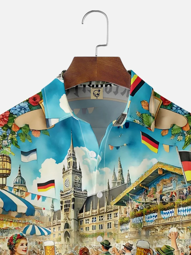 Tall Size Moisture-wicking Oktoberfest Beer Chest Pocket Casual Shirt