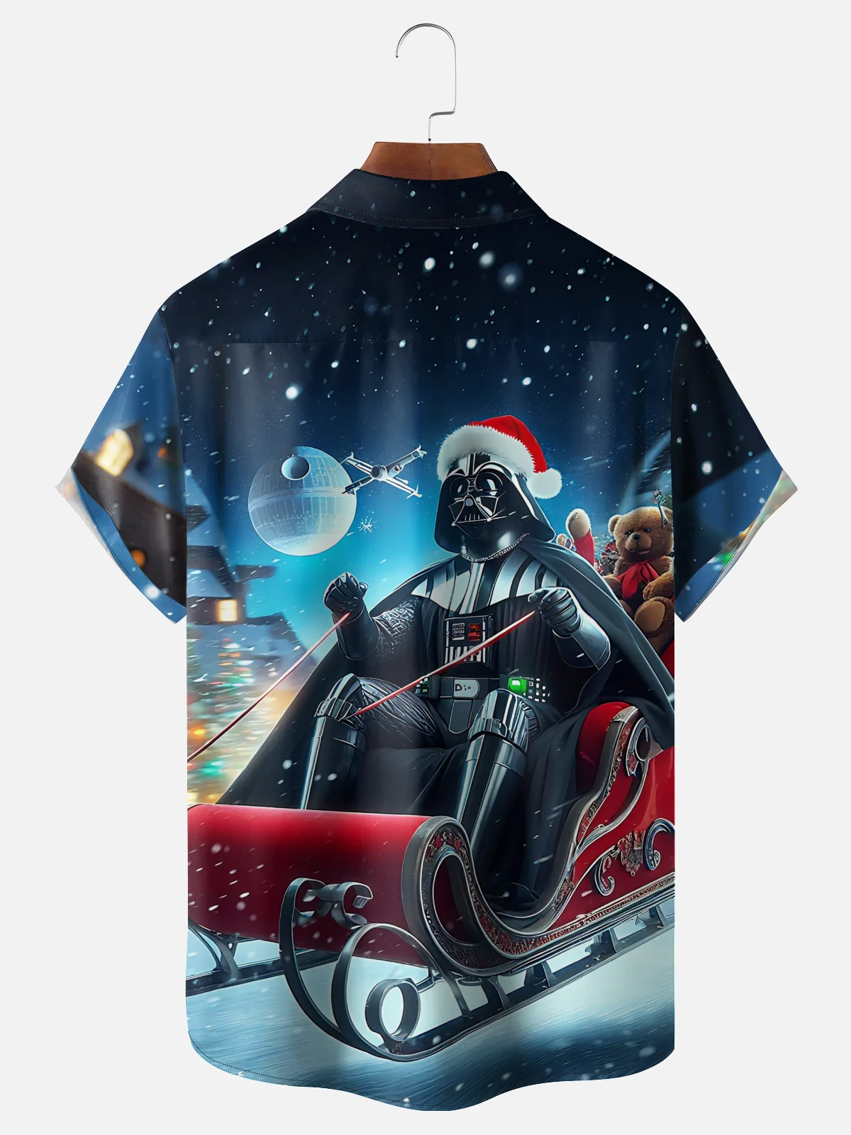 Moisture-Wicking Christmas Star Santa Hat Sled Chest Pocket Hawaiian Shirt