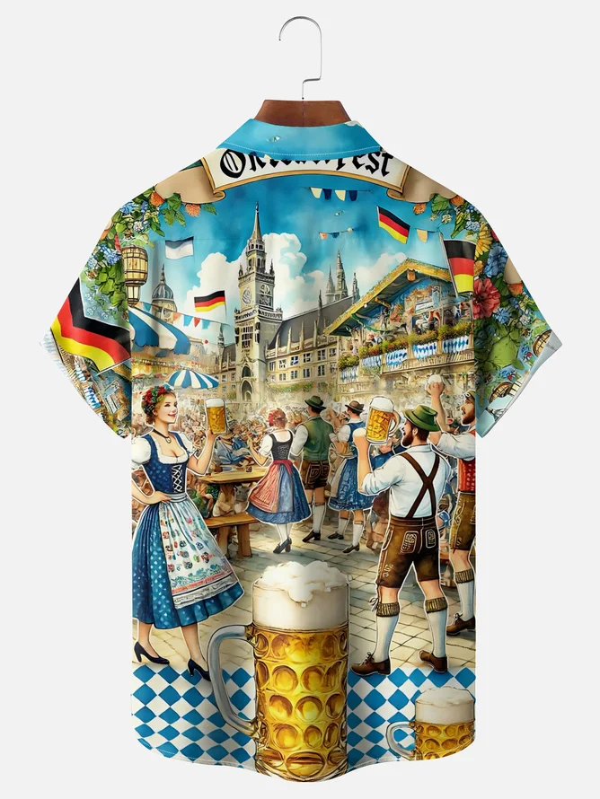 Tall Size Moisture-wicking Oktoberfest Beer Chest Pocket Casual Shirt