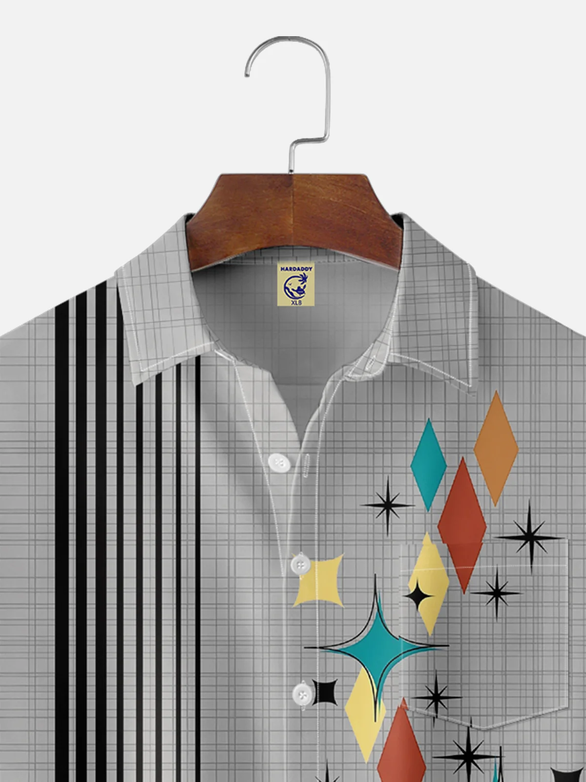 Big Size Moisture-wicking Geomatric Chest Pocket Bowling Shirt