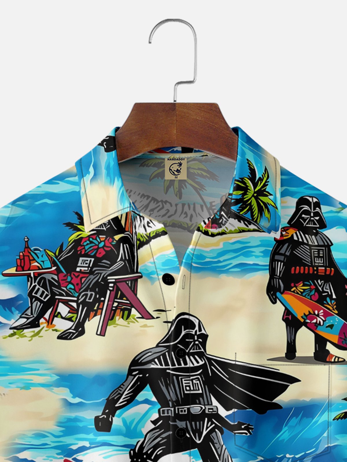 Moisture-Wicking Star Coconut Tree Beach Robot Chest Pocket Hawaiian Shirt