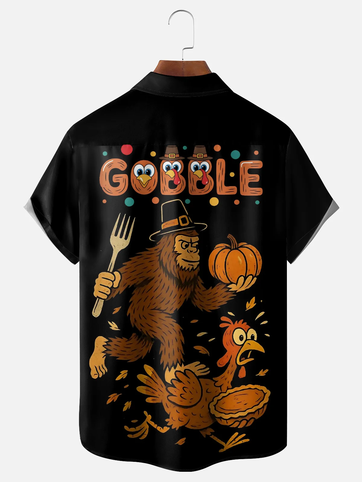Moisture Wicking Thanksgiving Funny Bigfoot Turkey Chest Pocket Hawaiian Shirt