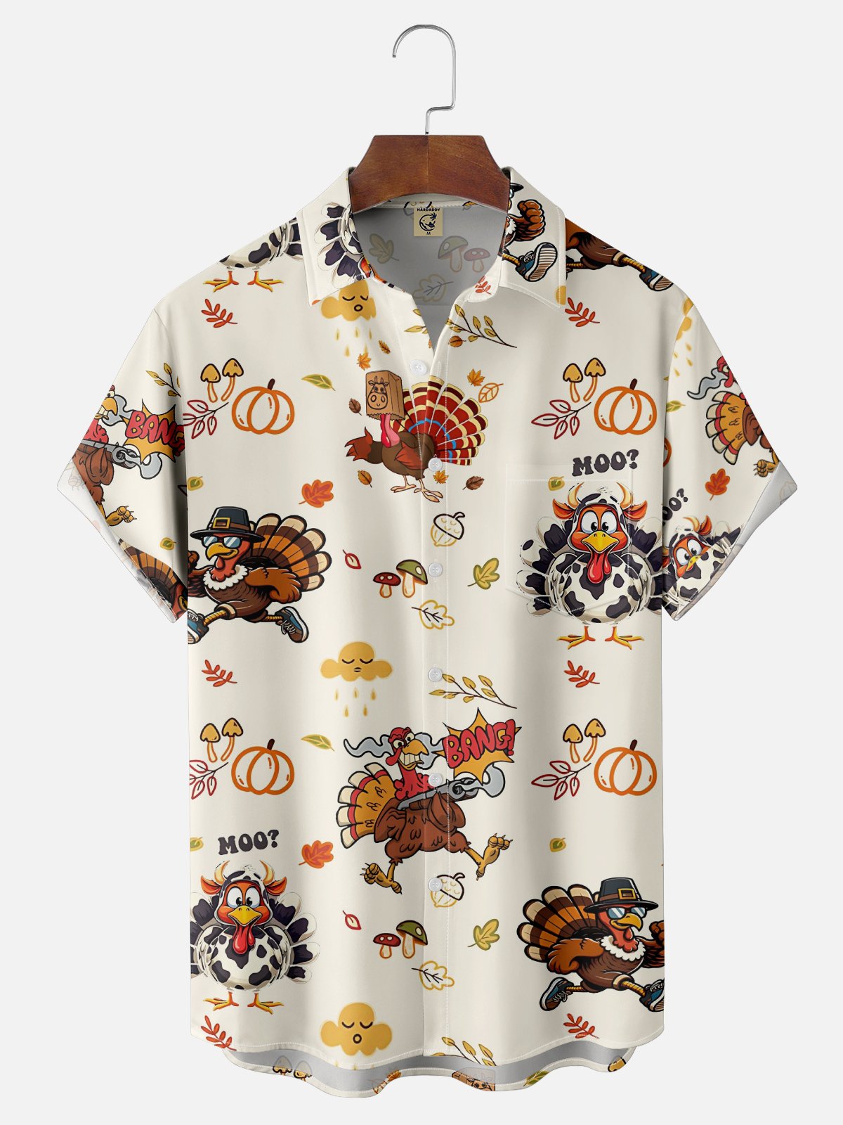 Moisture Wicking Thanksgiving Funny Turkey Chest Pocket Hawaiian Shirt