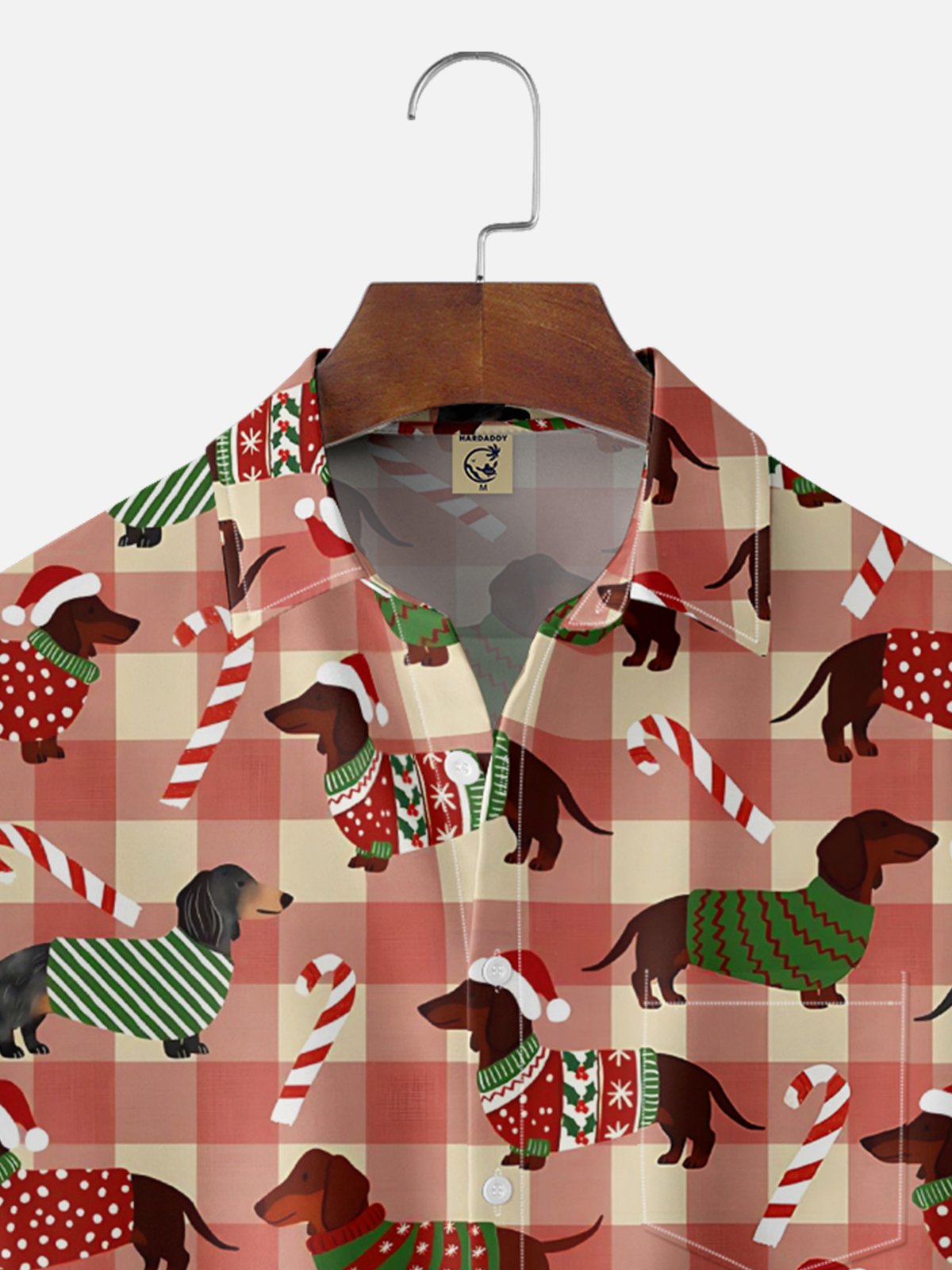 Moisture-wicking Christmas Dachshund Chest Pocket Casual Shirt