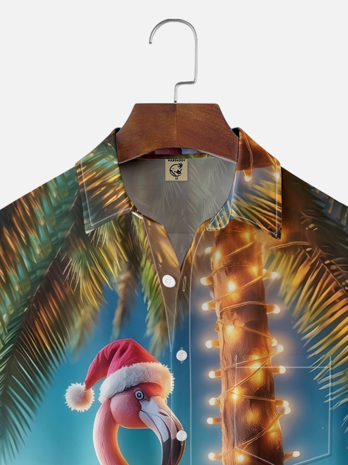 Moisture-wicking Christmas Flamingo Coconut Tree Chest Pocket Casual Shirt