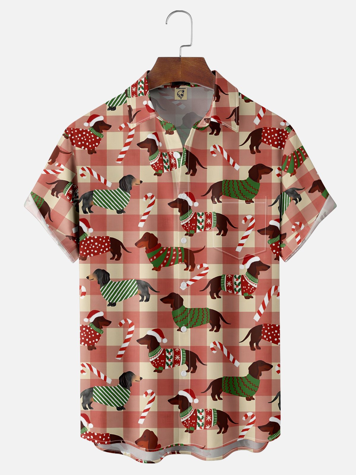 Moisture-wicking Christmas Dachshund Chest Pocket Casual Shirt