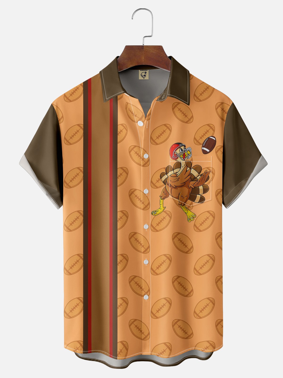 Moisture-wicking Thanksgiving Turkey Chest Pocket Bowling Shirt