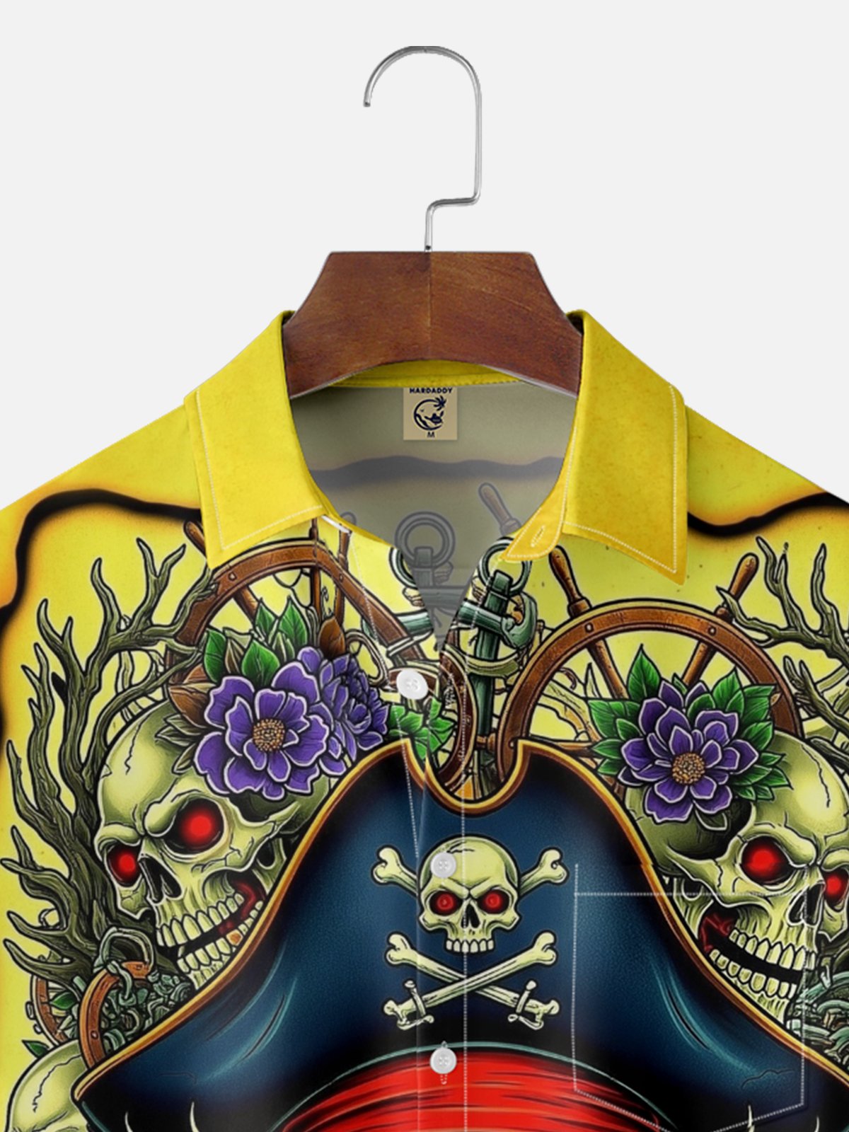 Moisture-wicking Pirate Skeleton Waves Chest Pocket Hawaiian Shirt