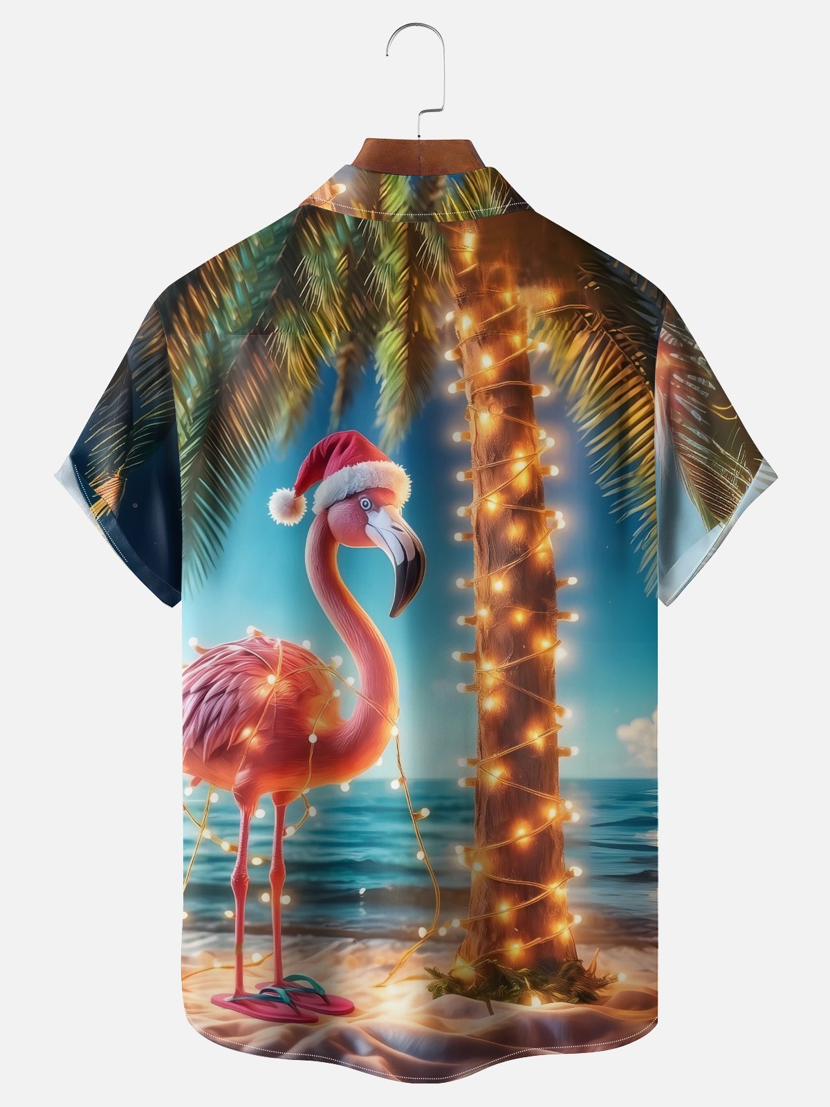Moisture-wicking Christmas Flamingo Coconut Tree Chest Pocket Casual Shirt