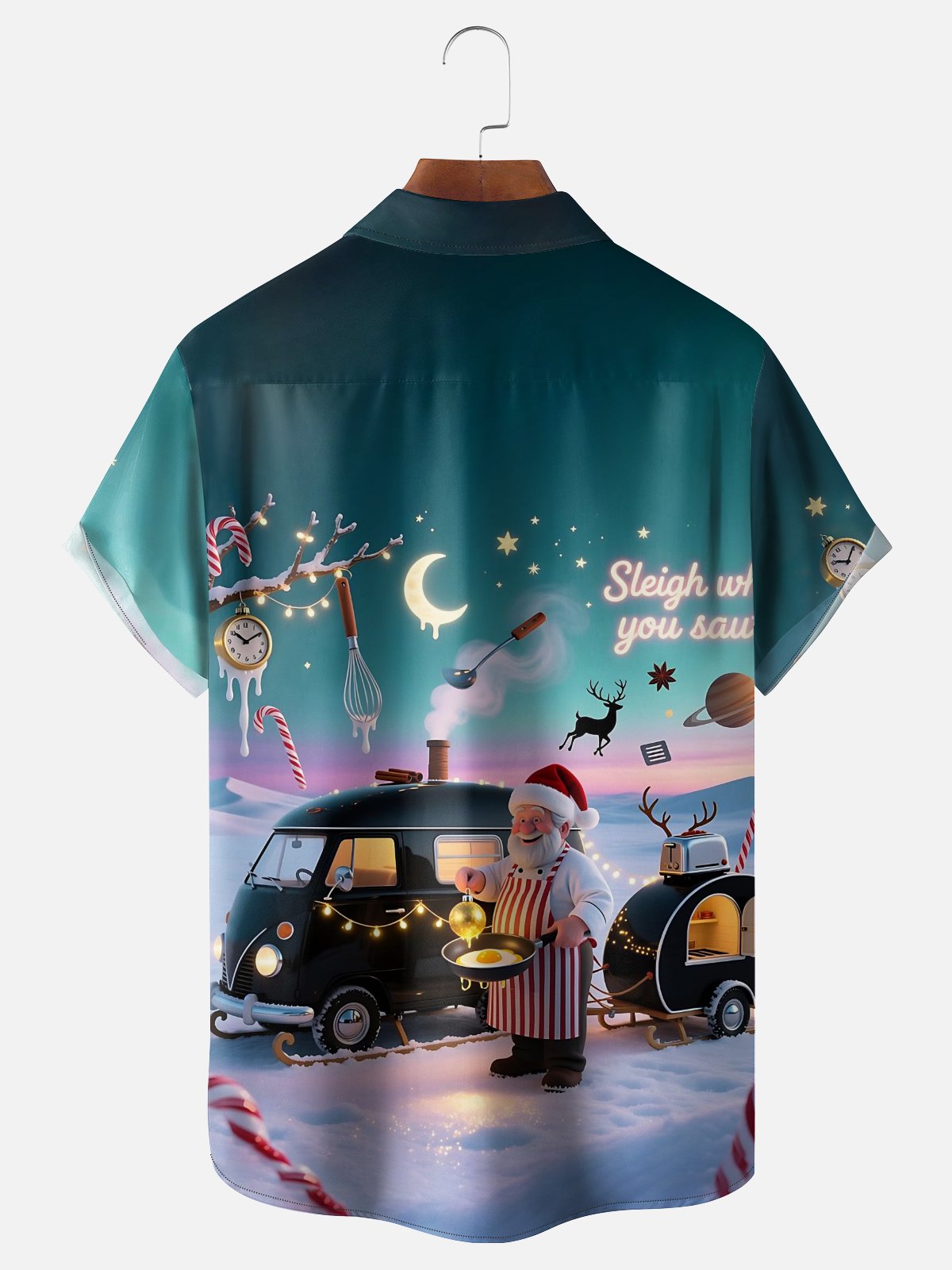 Moisture Wicking Merry Christmas Santa Camper Chest Pocket Hawaiian Shirt